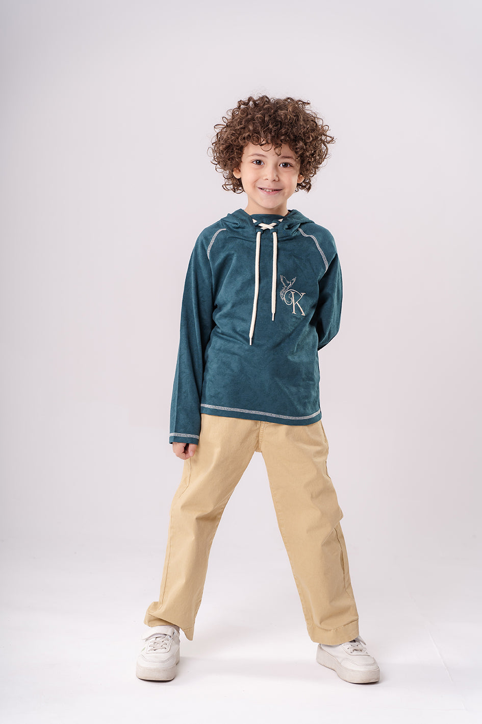 Boys Dark turquoise Hooded Sweatshirt With Embroidery