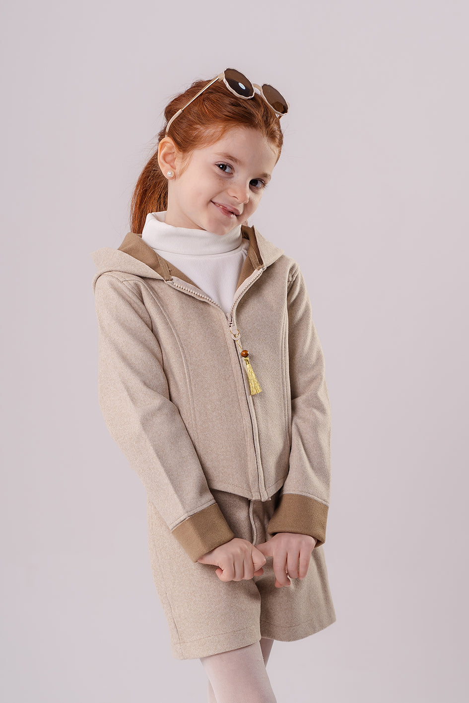 Beige Girls Gogh jacket With Hood