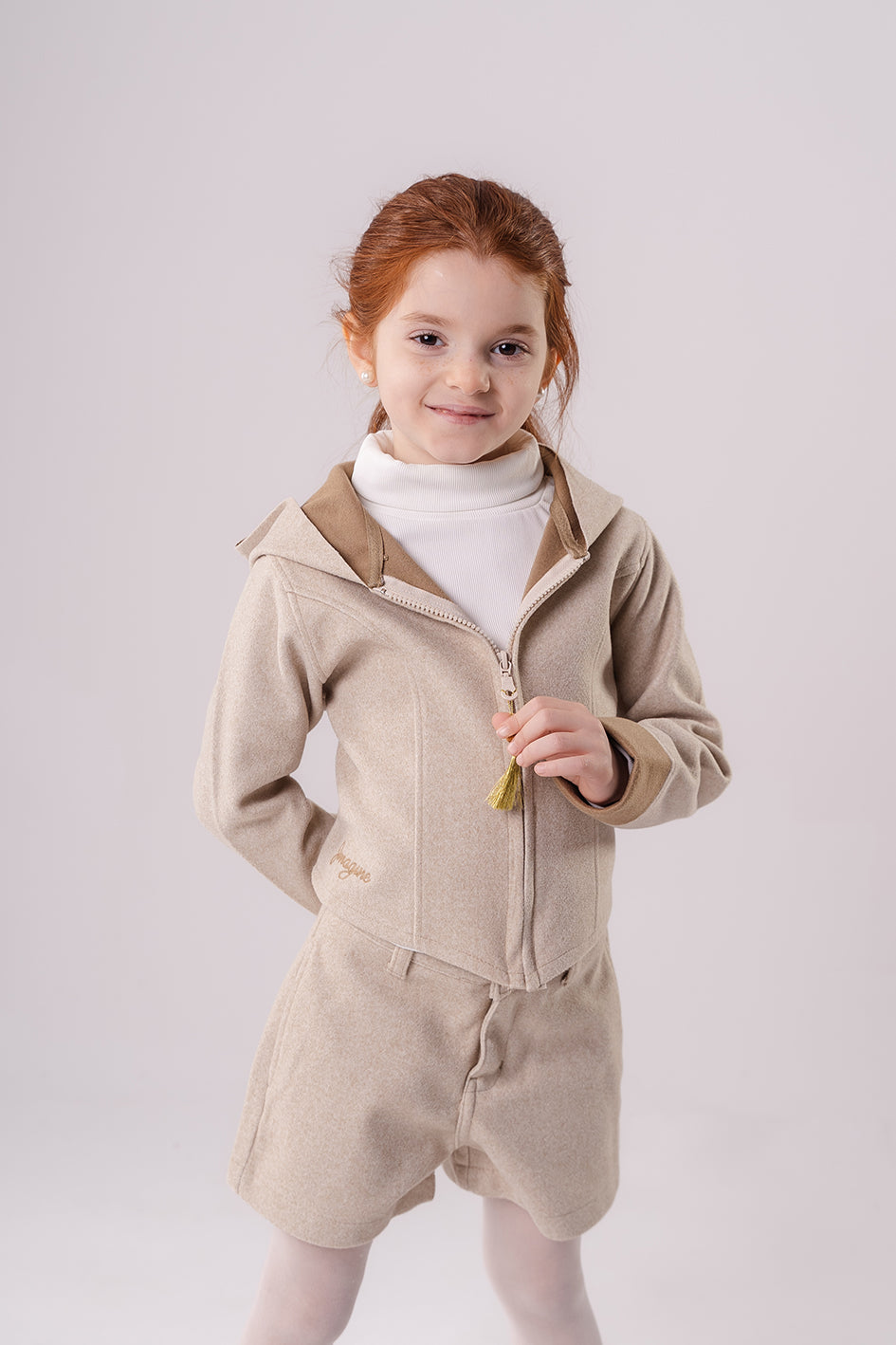 Beige Girls Gogh jacket With Hood