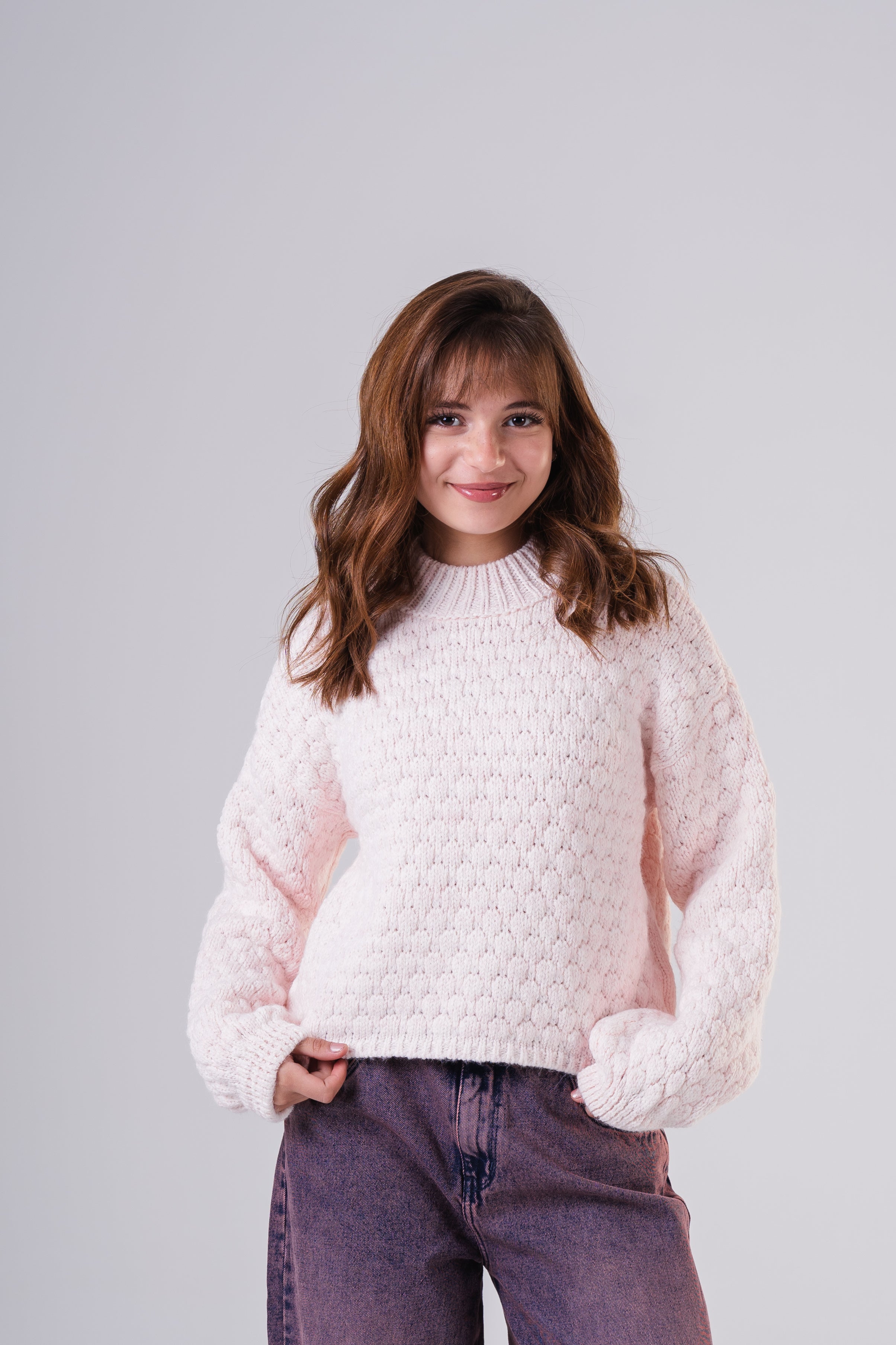 Girls' Textured Bubble Knit Sweater