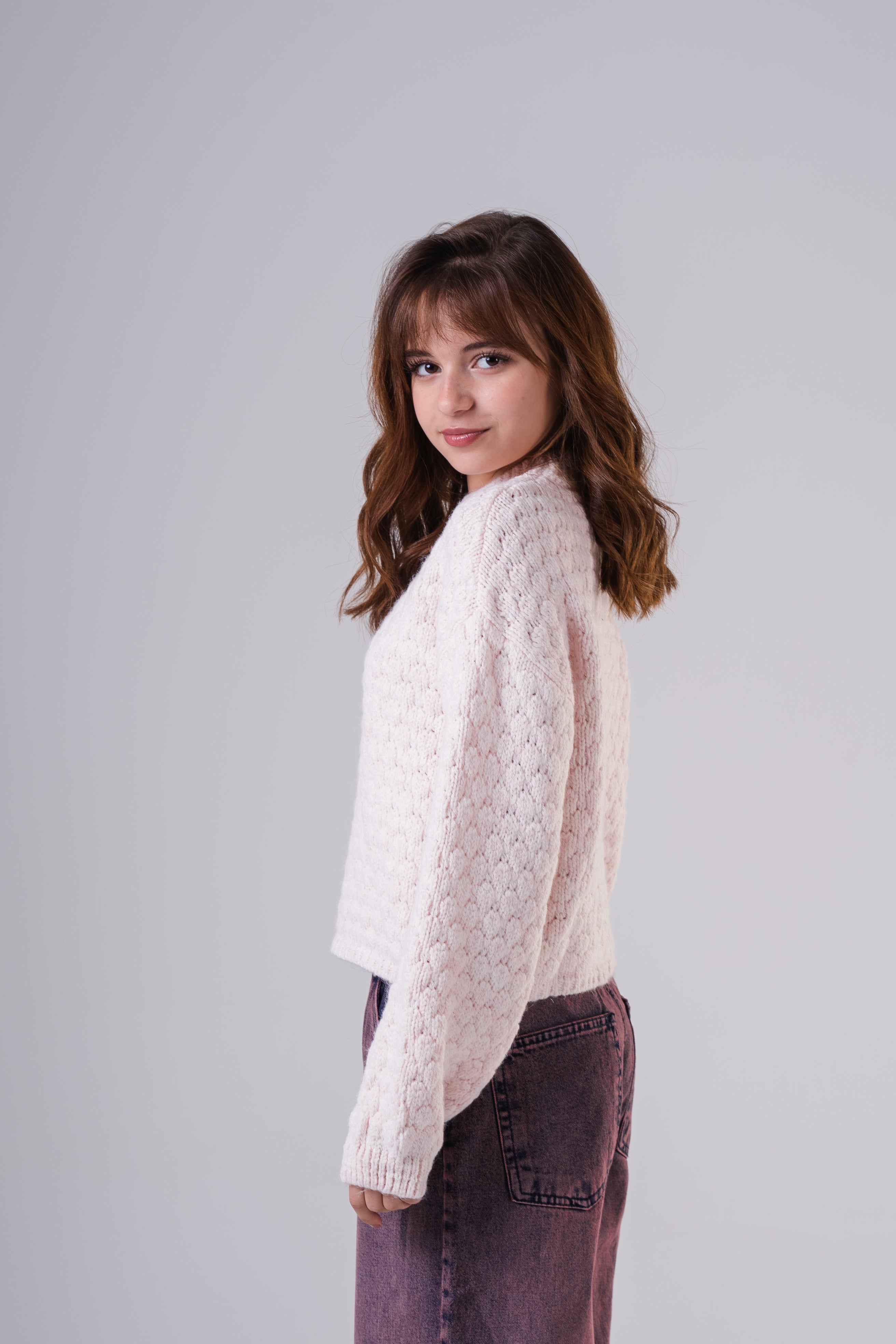 Girls' Textured Bubble Knit Sweater