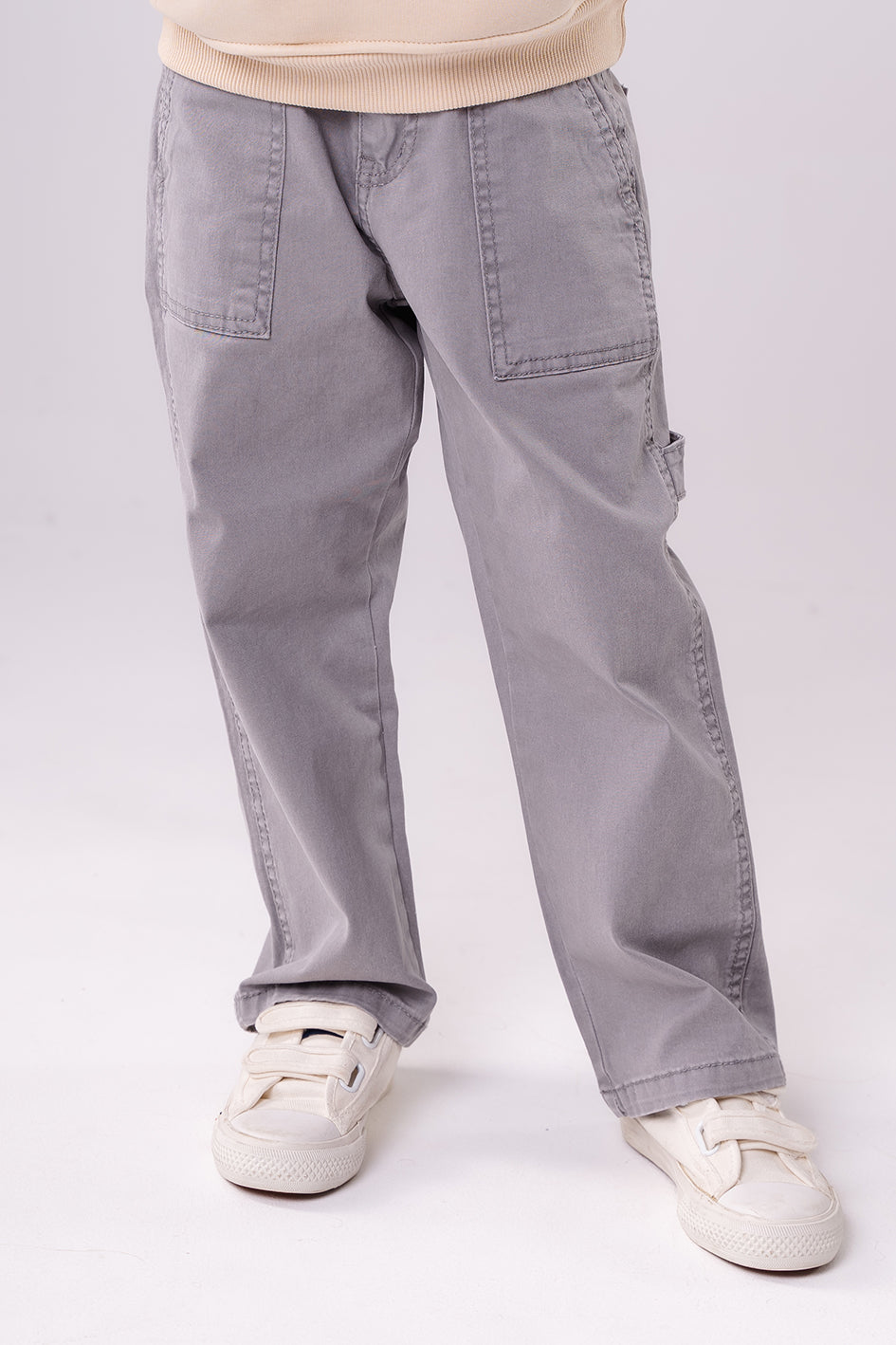 Boys Gray Straight Fit Trousers