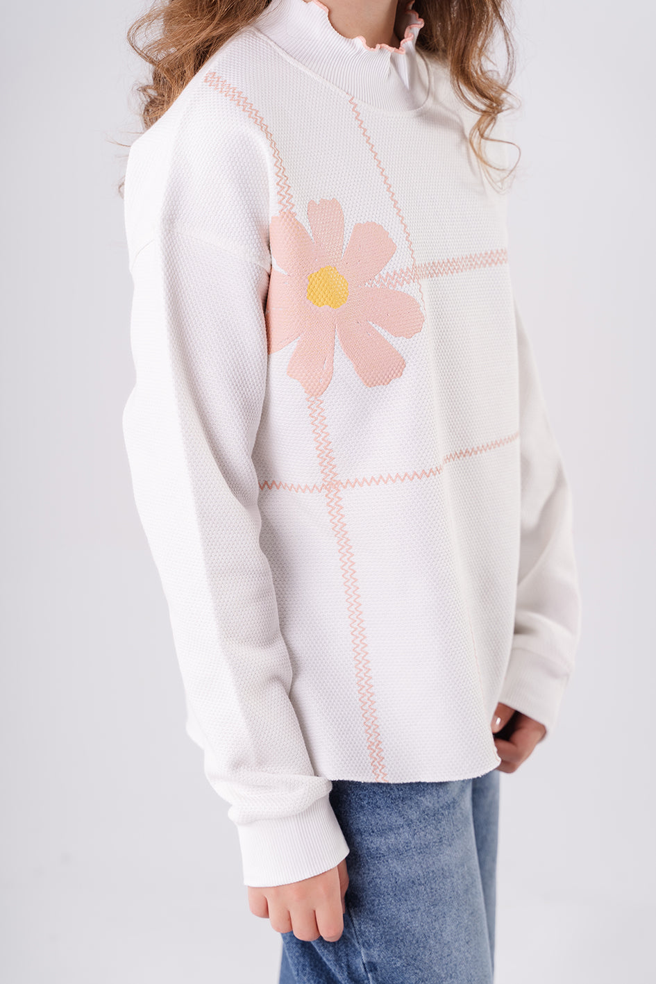 Girls White Crew Neck Long Sleeve Printed