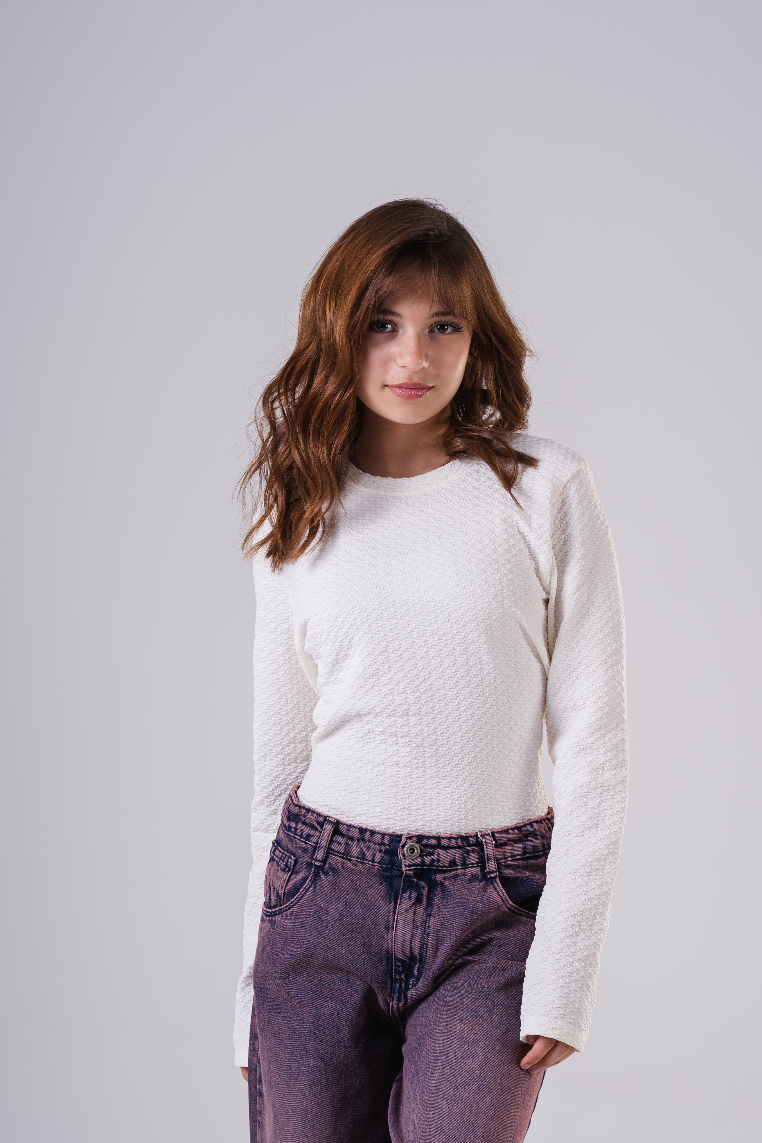 Girls Subtle Texture Essential Long-Sleeve Top