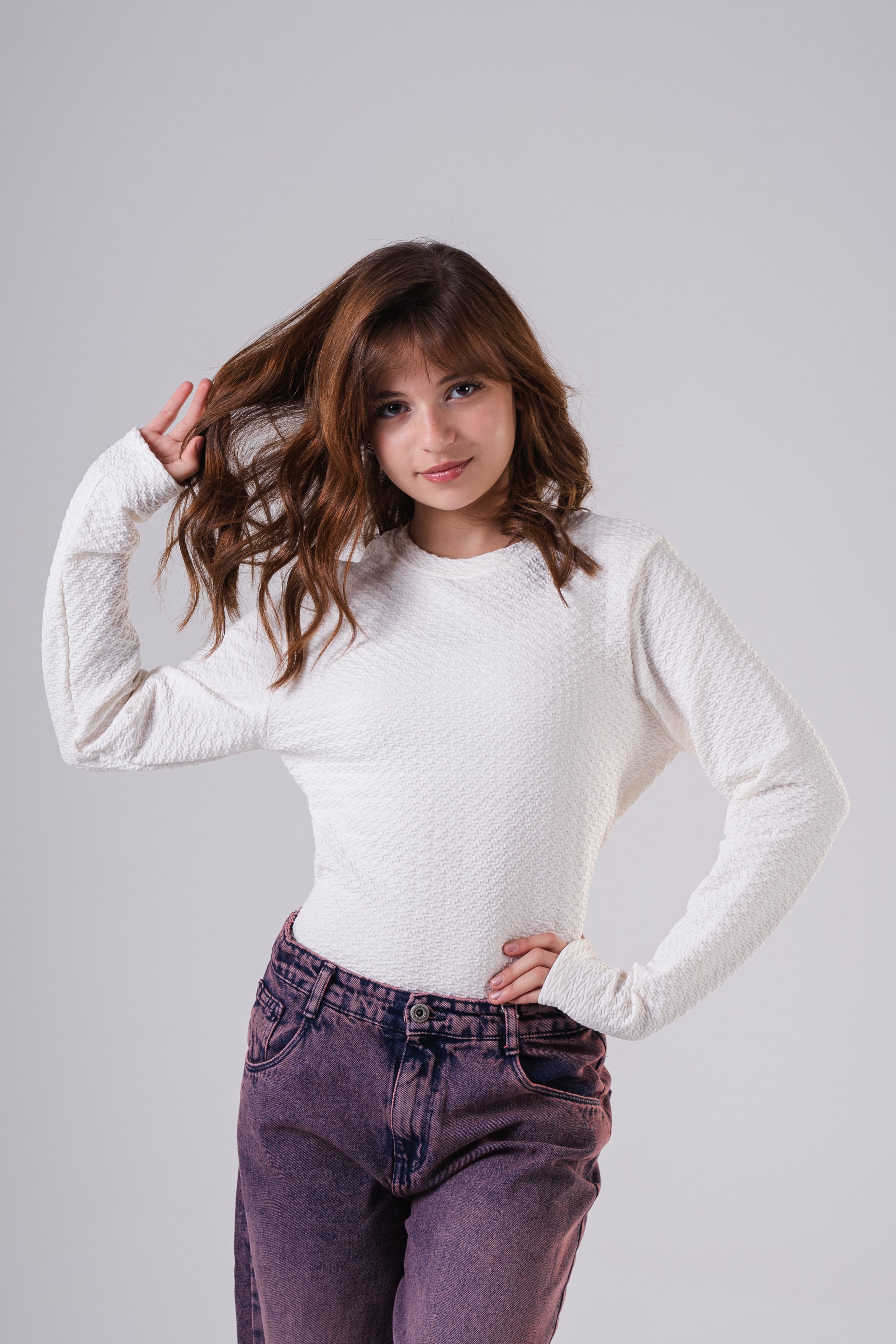 Girls Subtle Texture Essential Long-Sleeve Top
