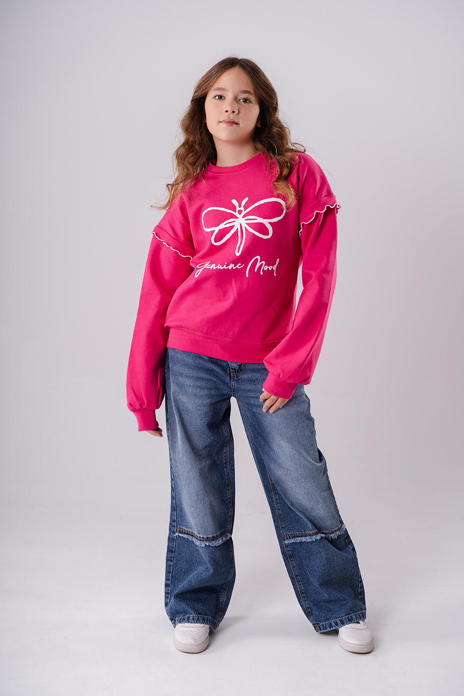 Girls Fuchsia Crew Neck Long Sleeve Printed