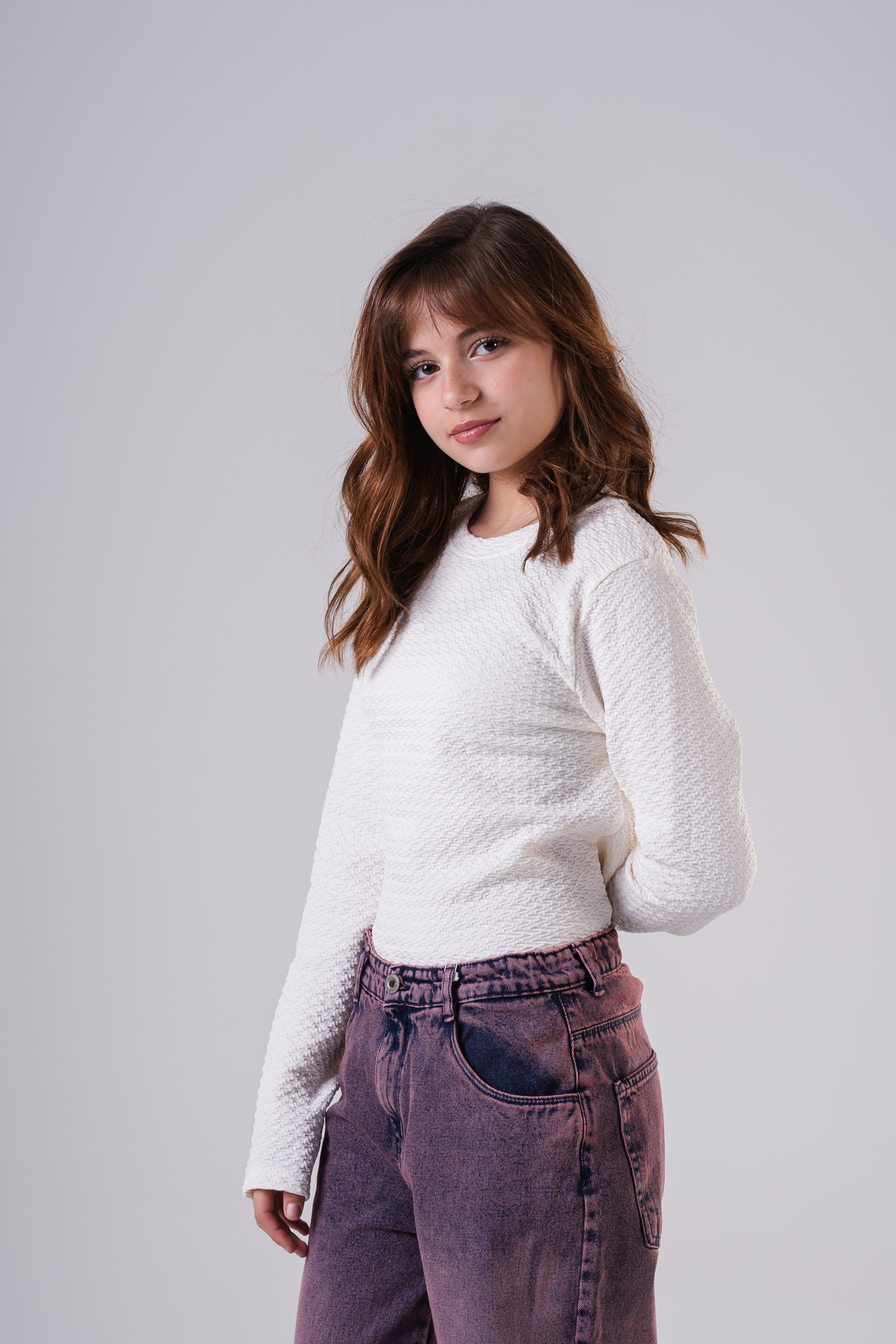 Girls Subtle Texture Essential Long-Sleeve Top