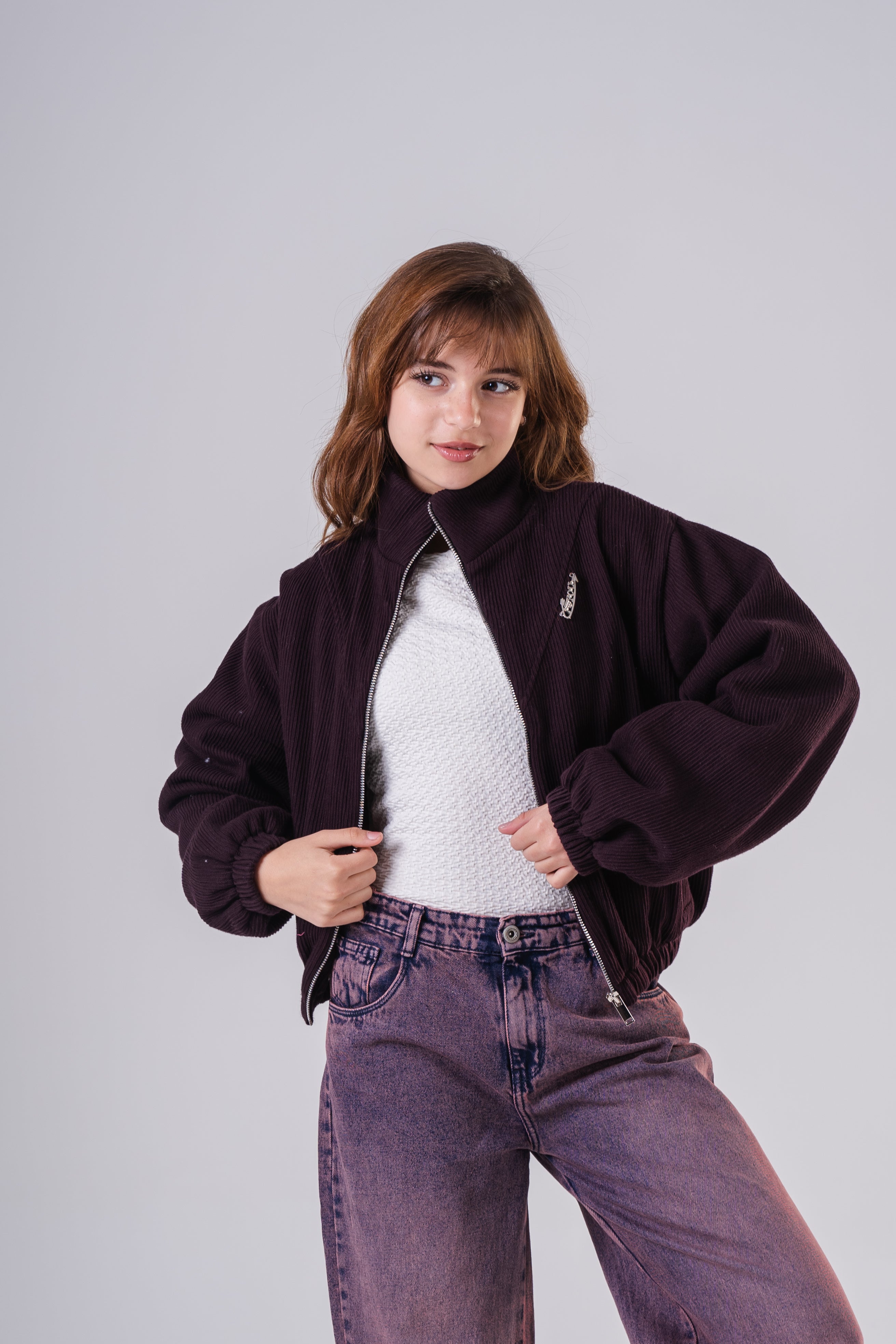 Girls' Oversized Corduroy Bomber Jacket