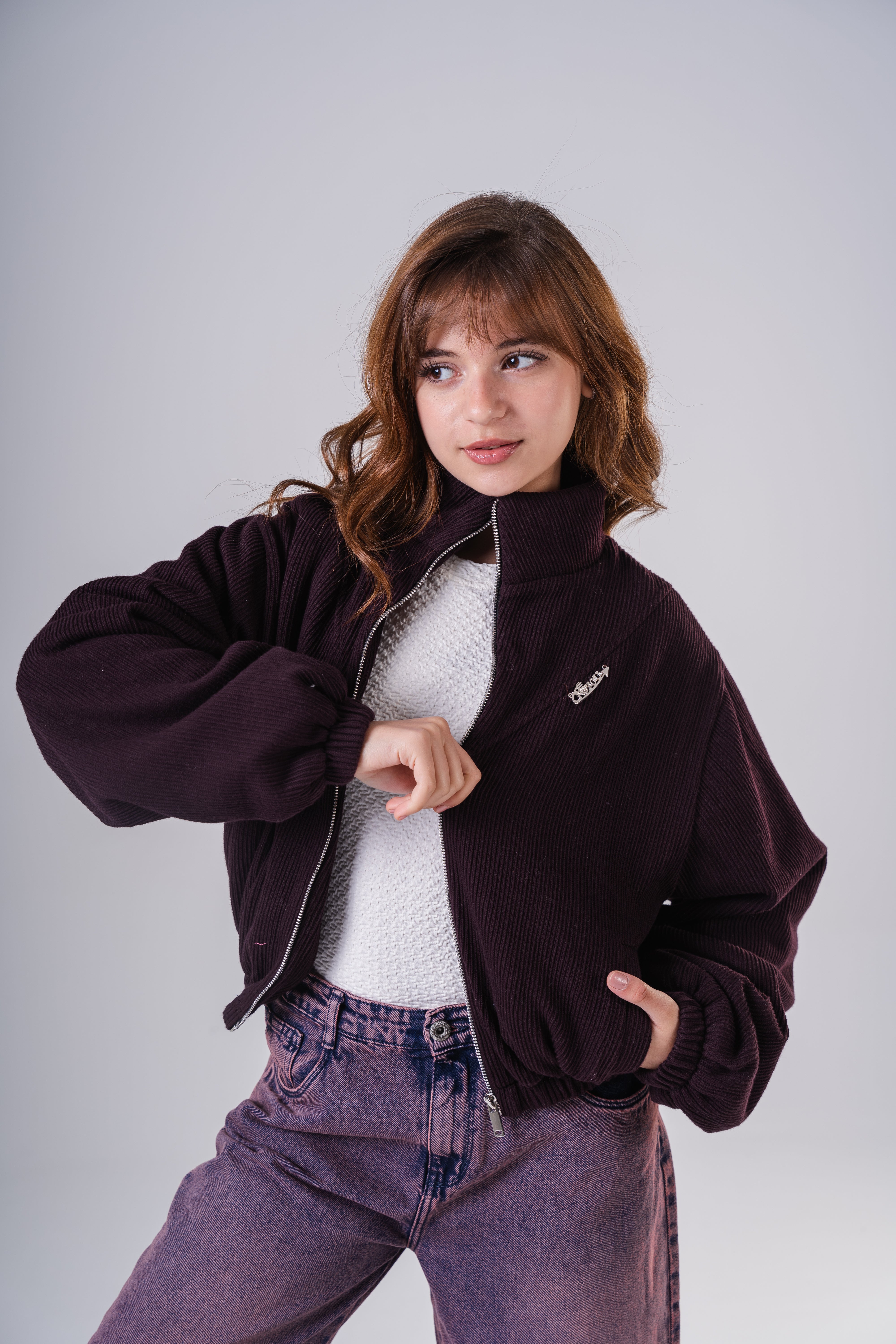 Girls' Oversized Corduroy Bomber Jacket