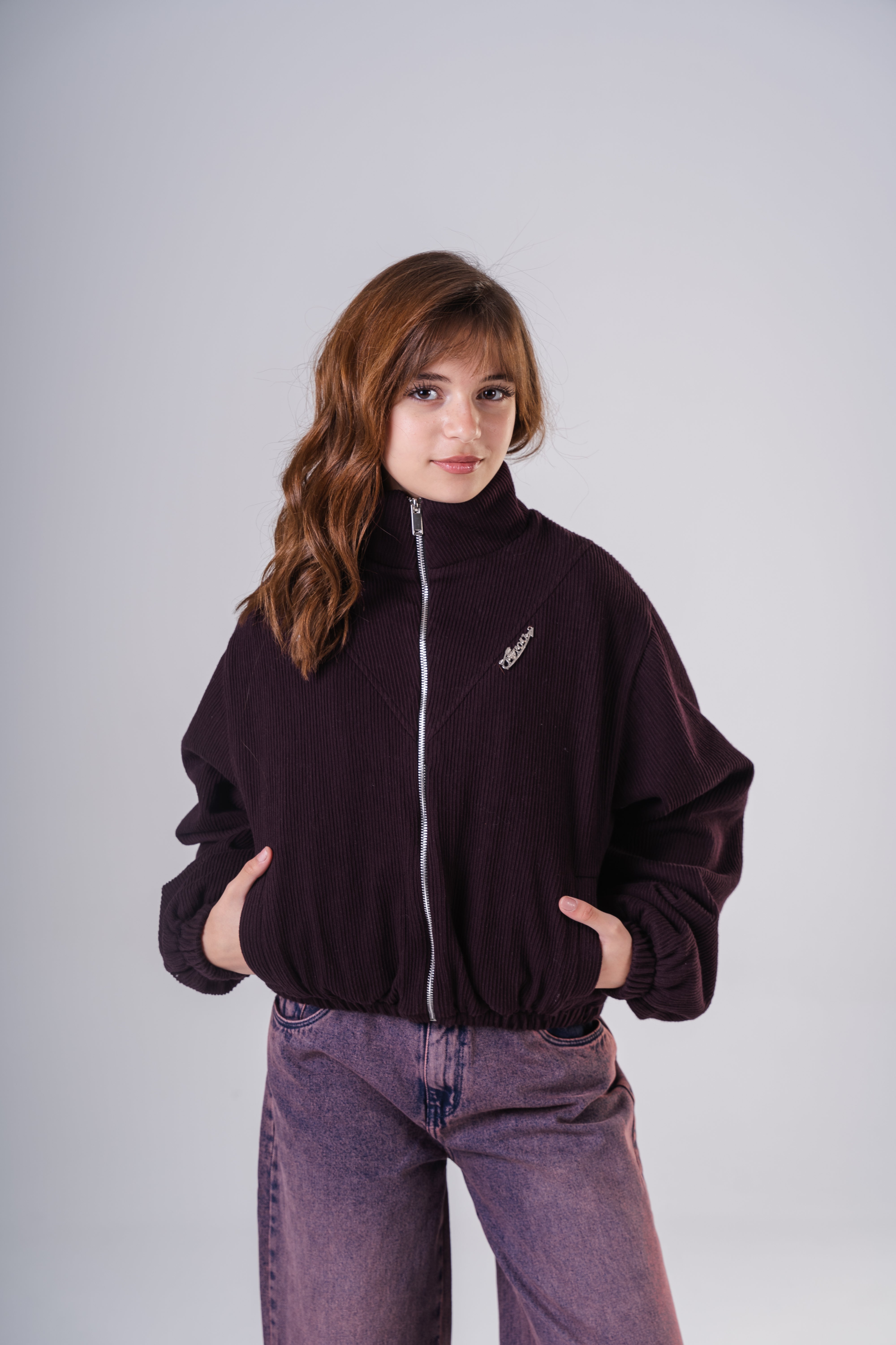 Girls' Oversized Corduroy Bomber Jacket