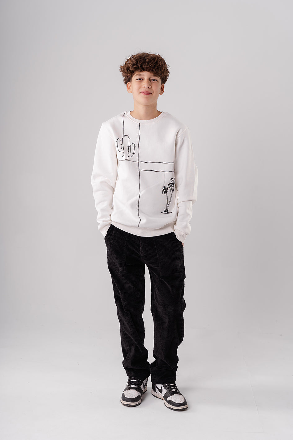 Boys Printed White Fleece Sweatshirt