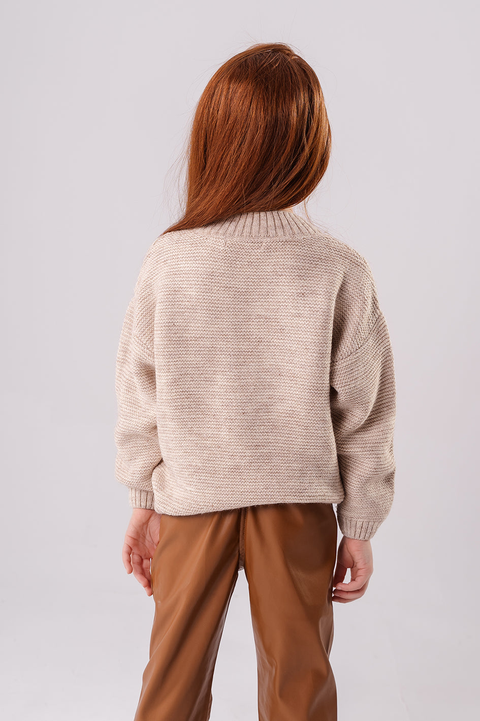 Girls Beige Knitted Crewneck Pullover