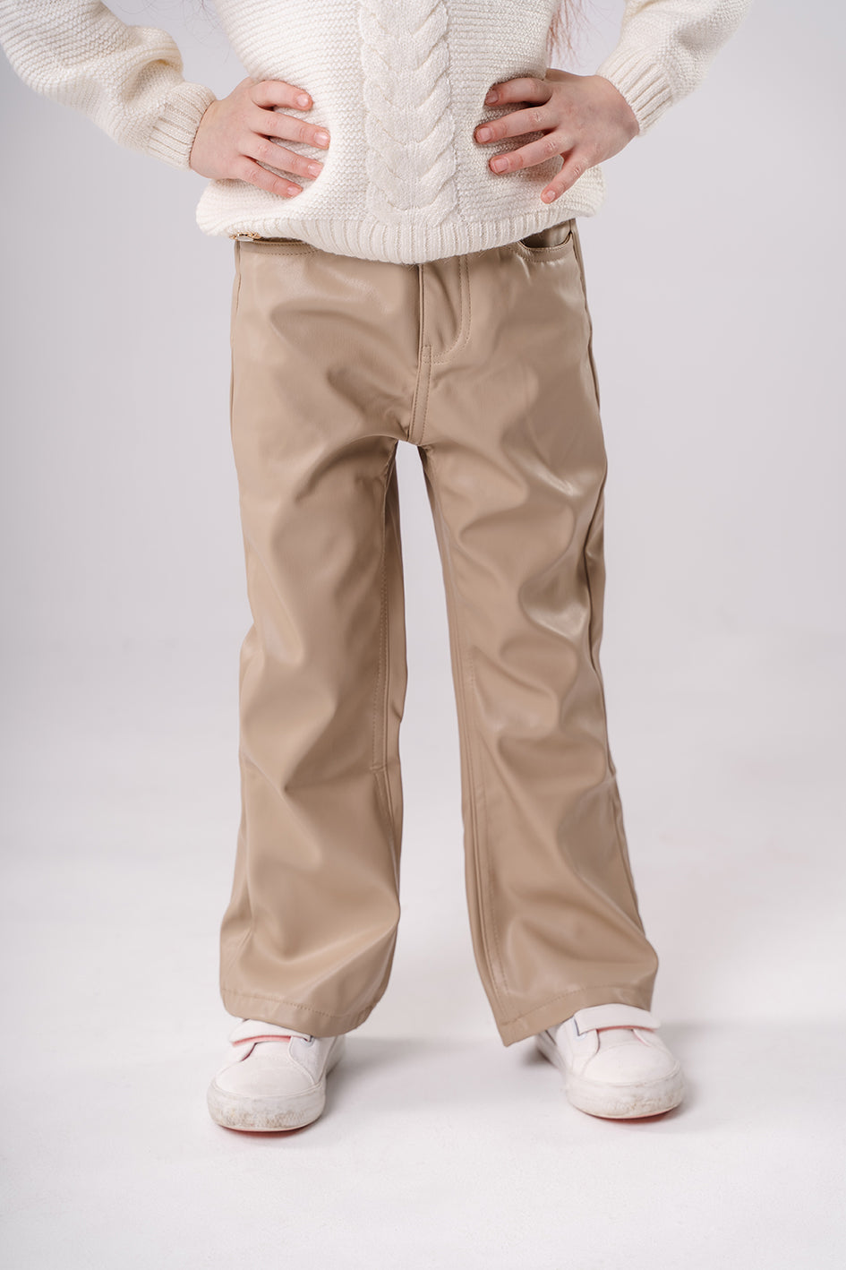 Girls Beige Leather trousers