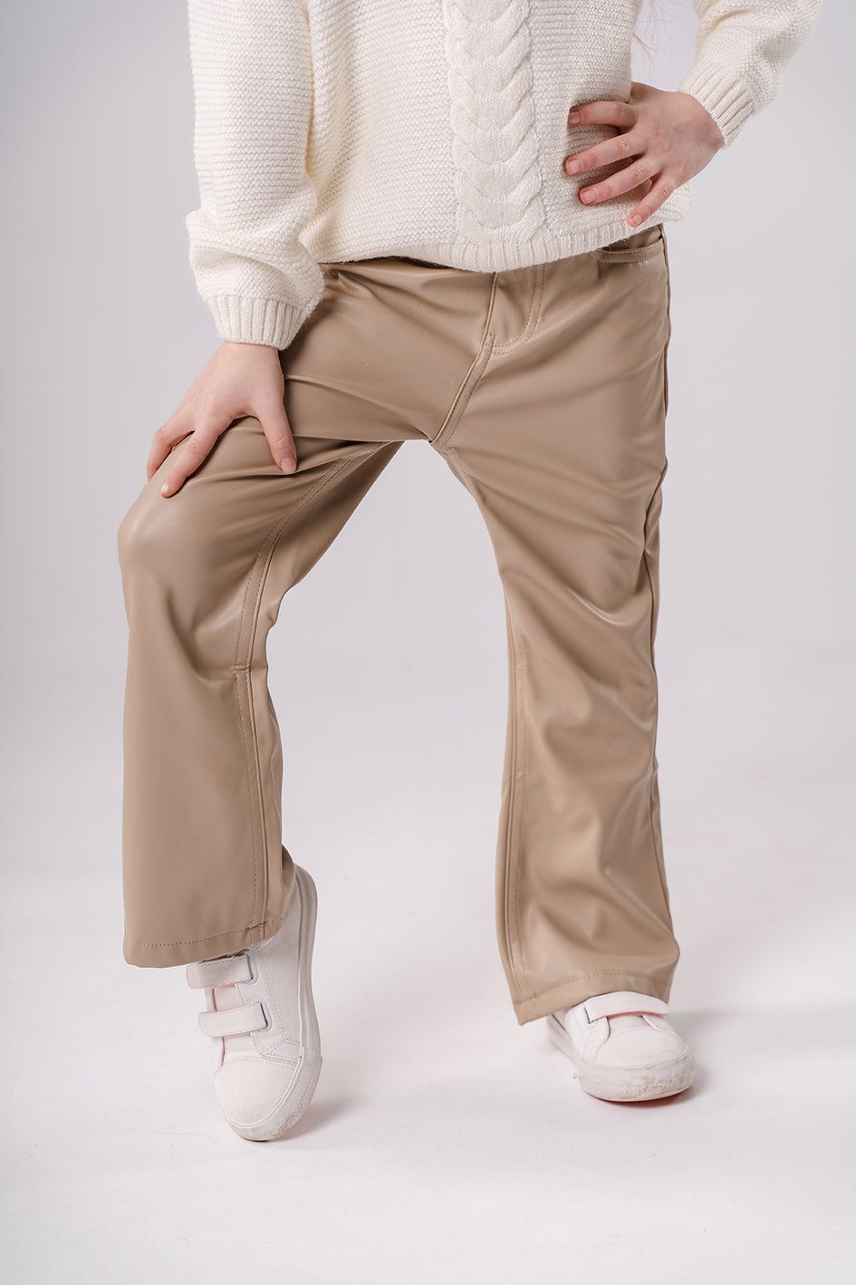 Girls Beige Leather trousers