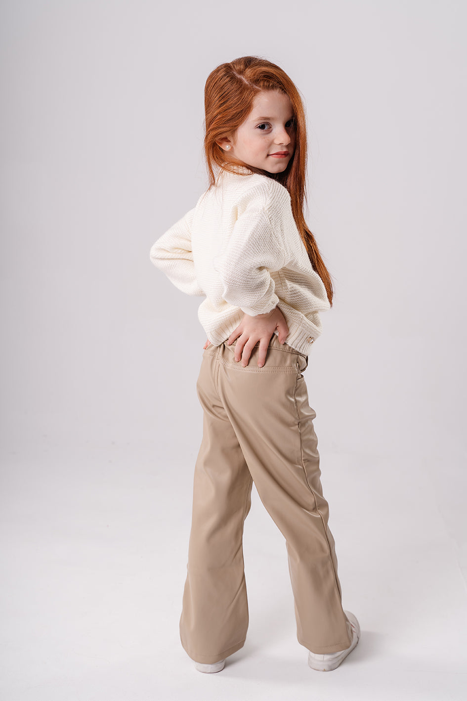 Girls Beige Leather trousers