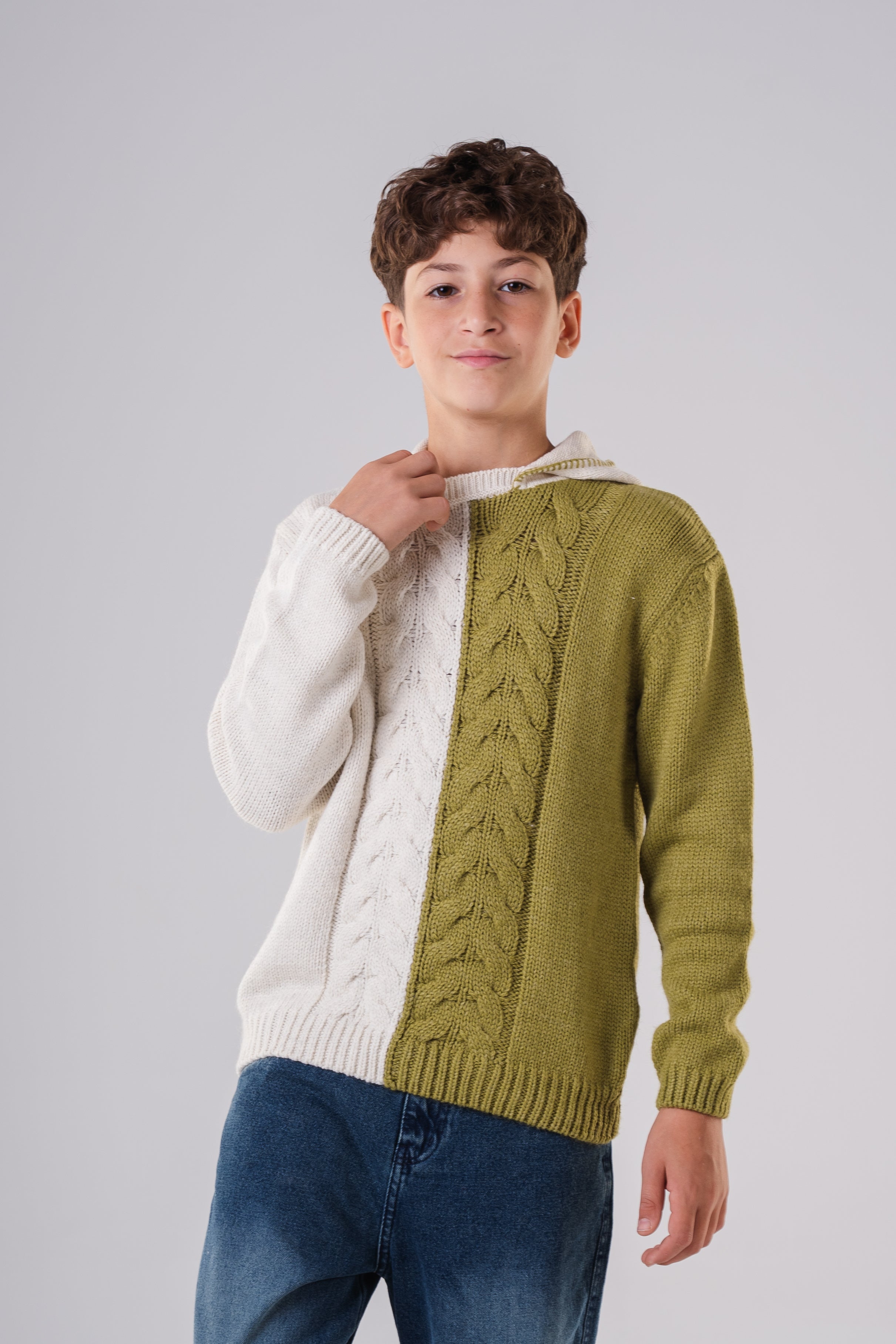 Boys' Two-Tone Cable Knit Hoodie