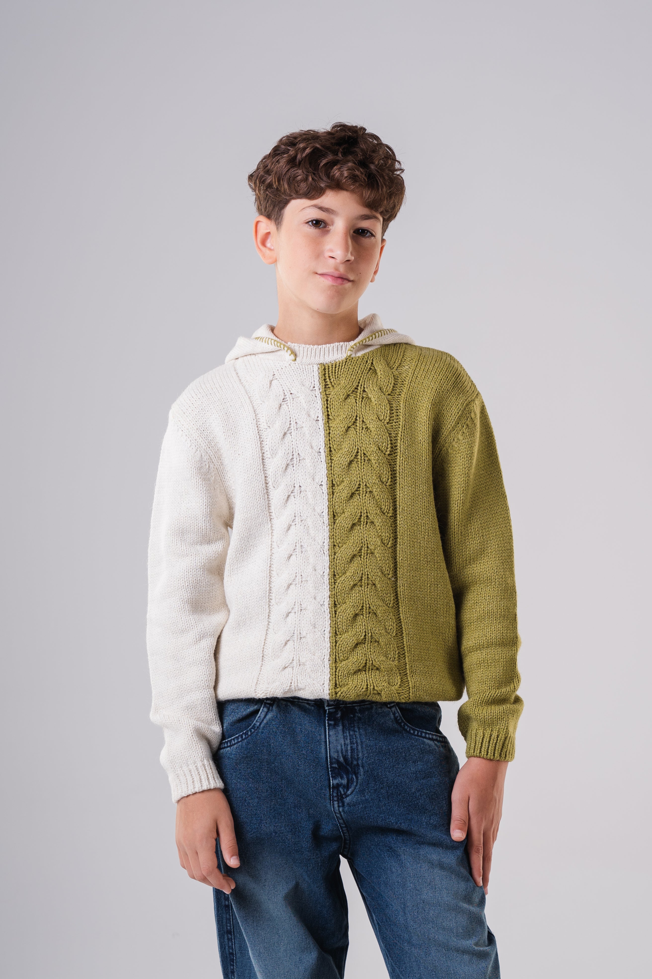 Boys' Two-Tone Cable Knit Hoodie