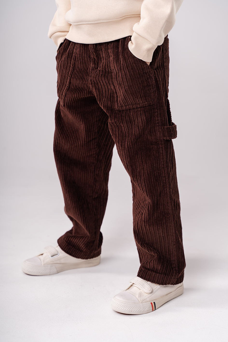 Boys Dark Brown Straight Fit velvet Trousers