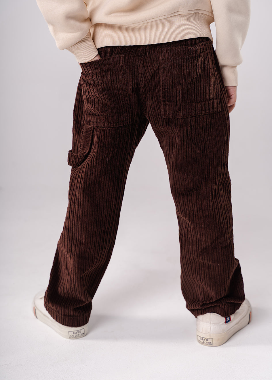 Boys Dark Brown Straight Fit velvet Trousers