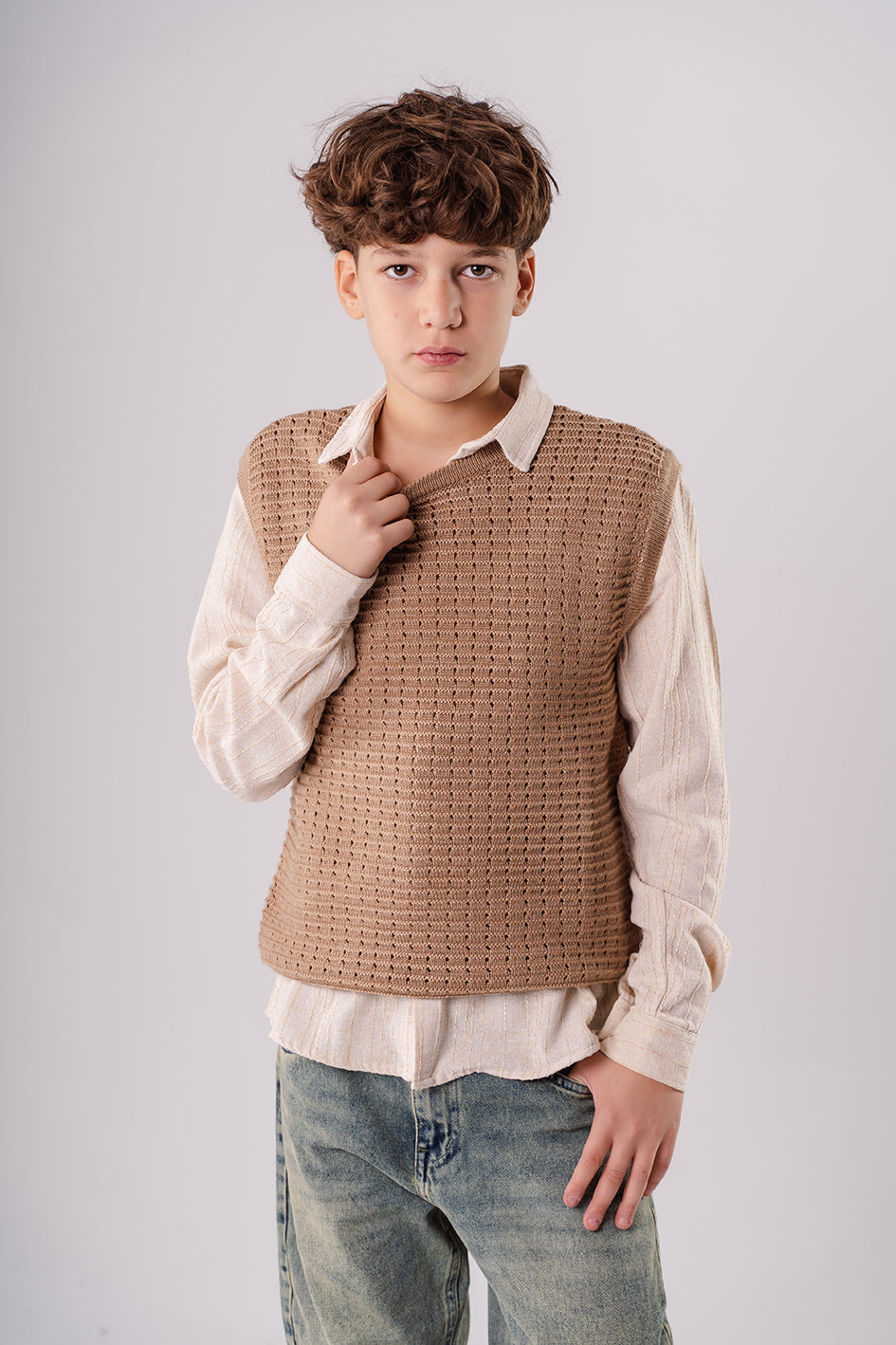 Boys Brown Knit Vest