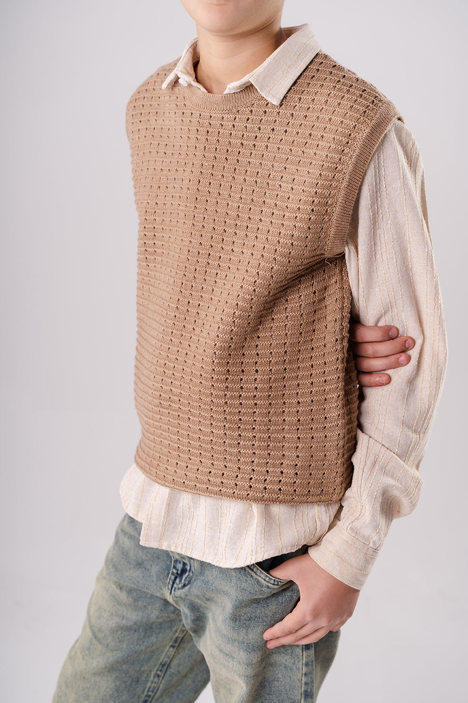 Boys Brown Knit Vest