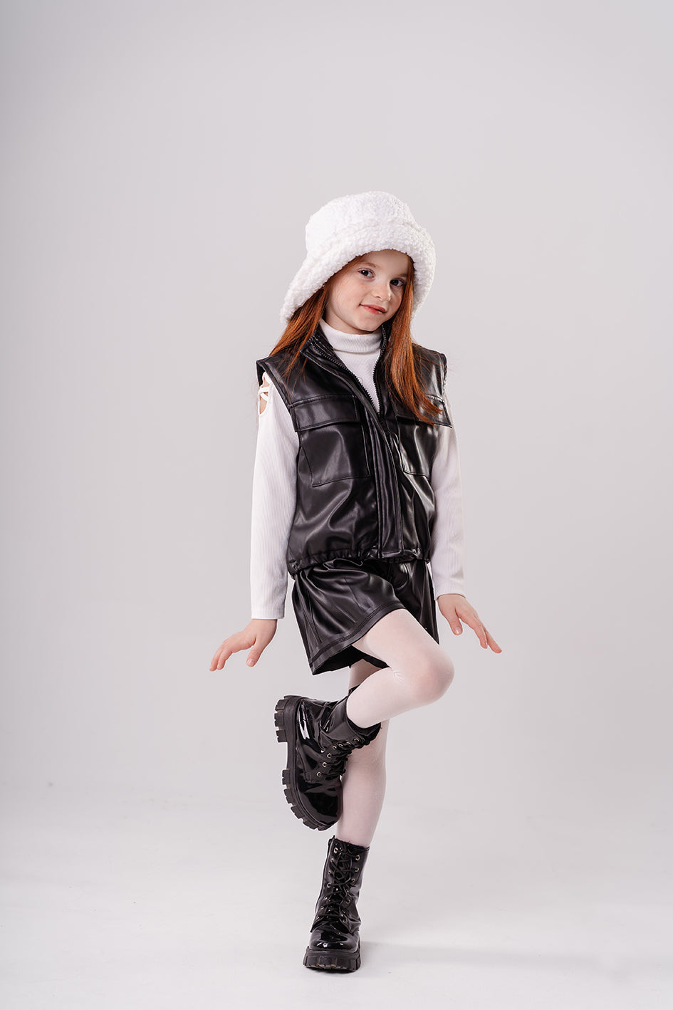 Girls Black Leather short vest