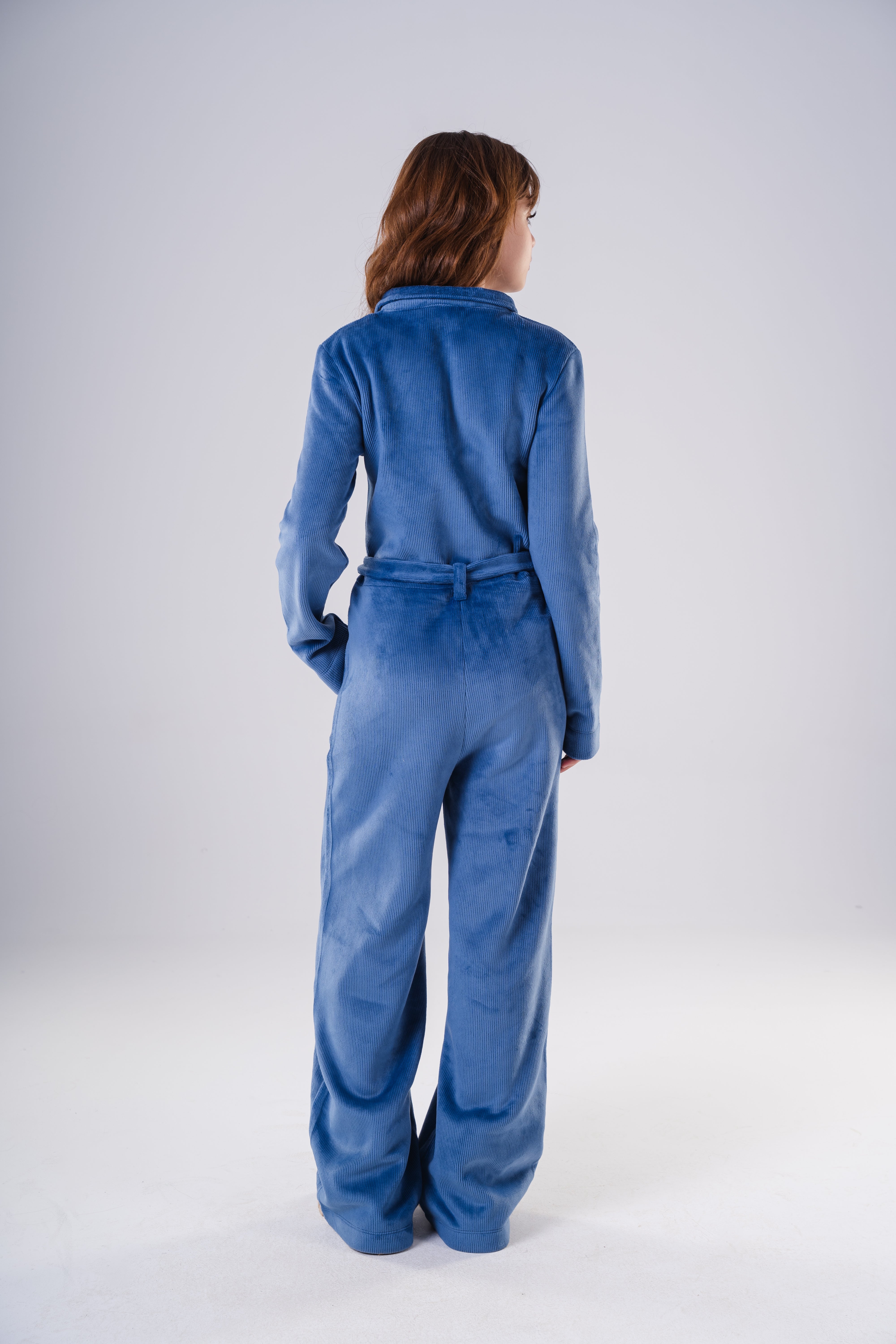 Girls High-Texture Corduroy Long Sleeve Jumpsuit