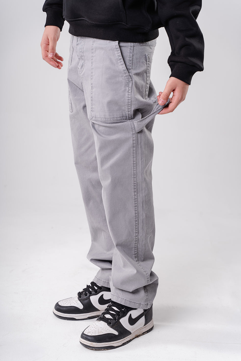 Boys Gray Straight Fit Trousers