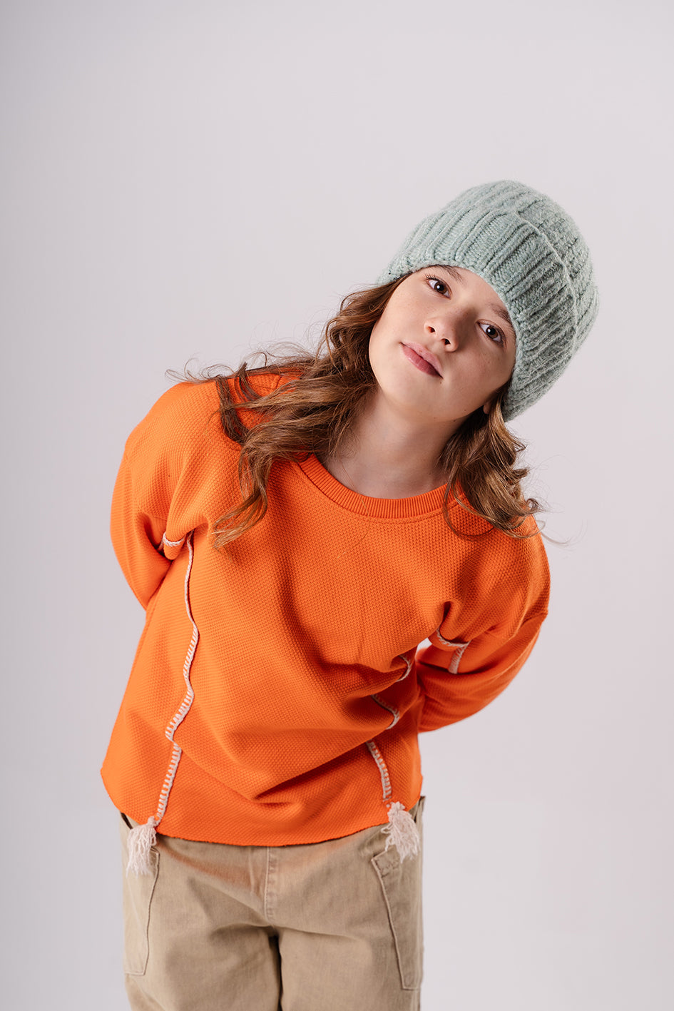 Girls Orange Blouse With stitch detail