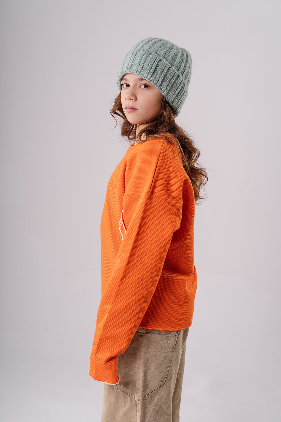 Girls Orange Blouse With stitch detail