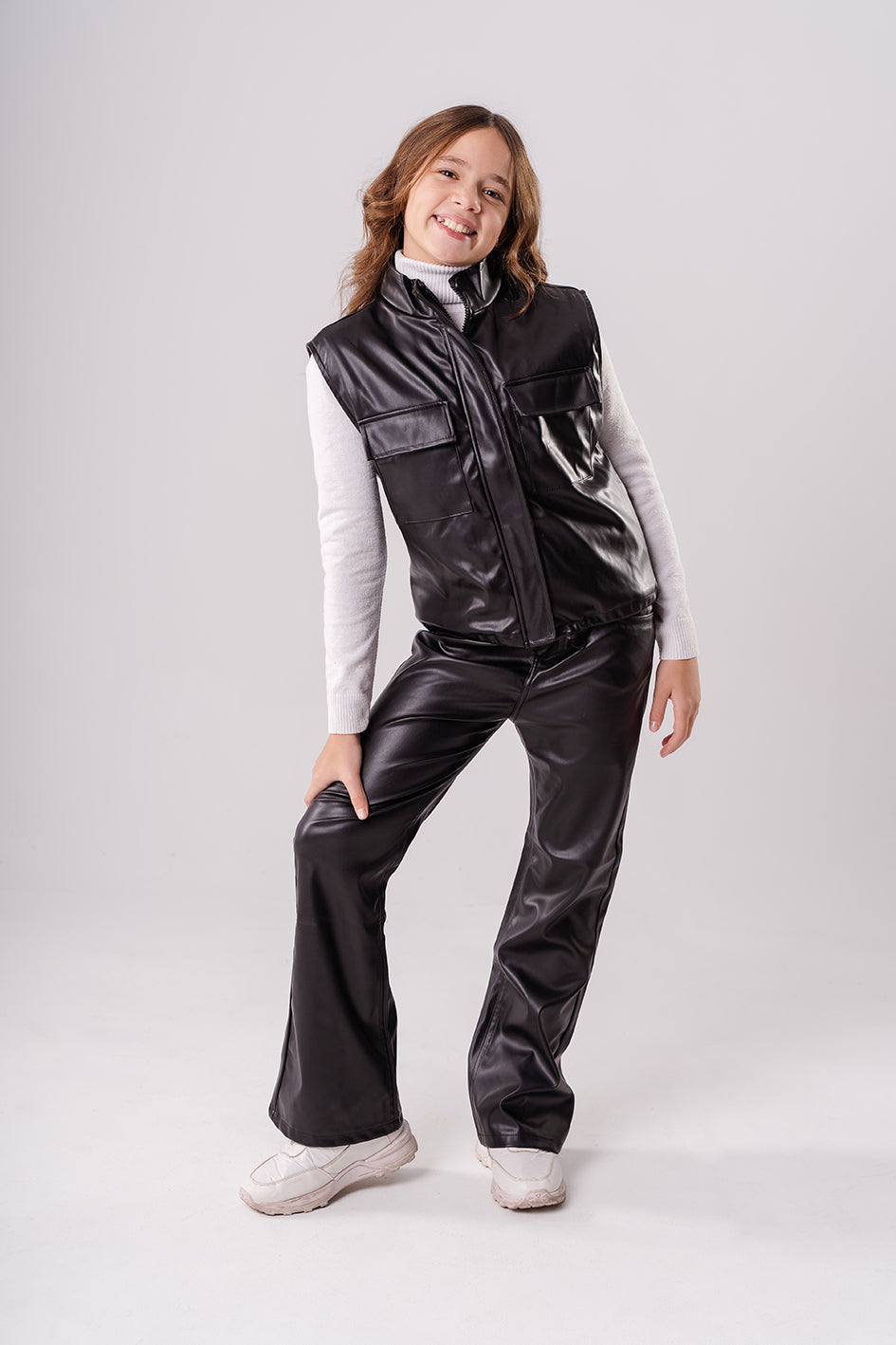 Girls Black Leather trousers