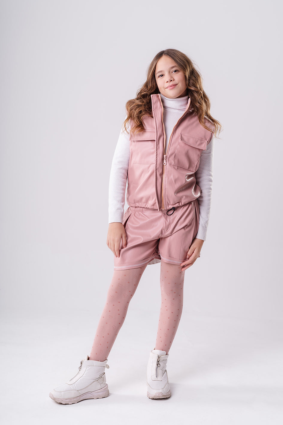 Girls Pink Leather short vest