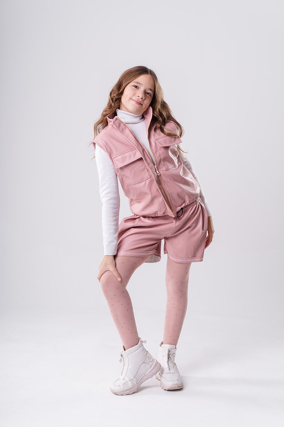 Girls Pink Leather short vest