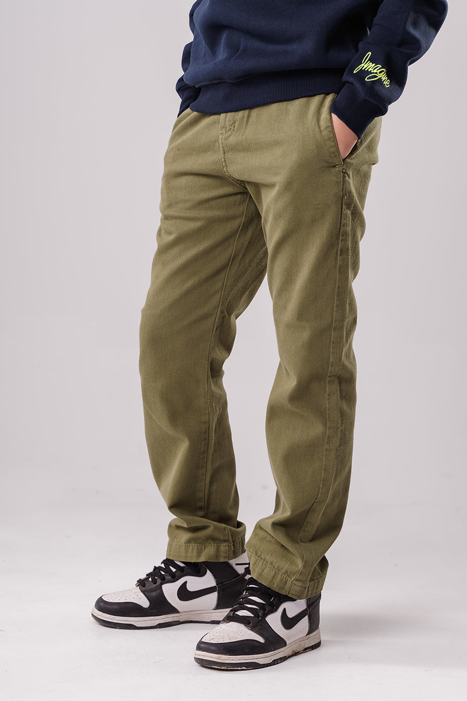 Boys Olive Straight Fit Trousers