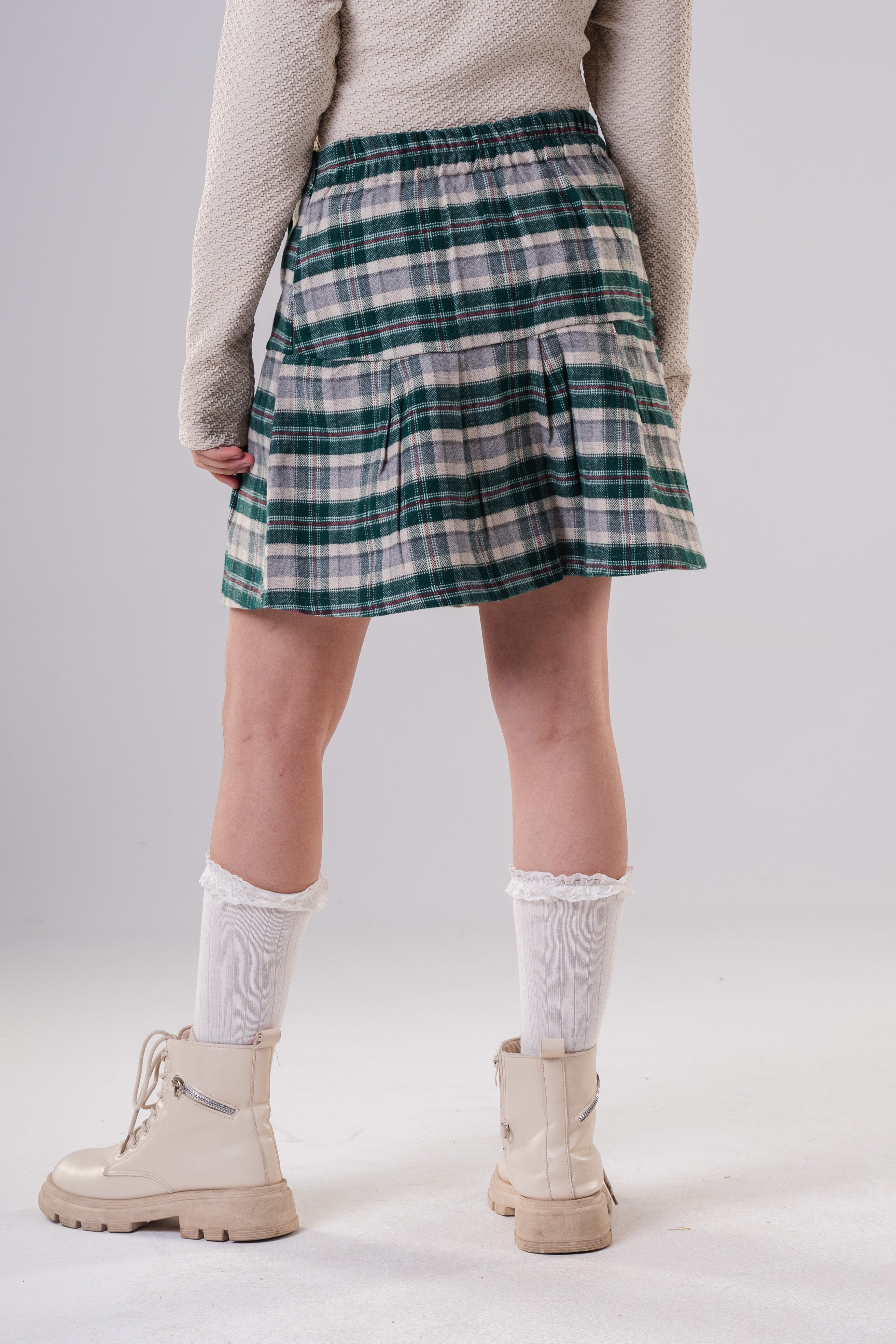 Girls Plaid  Pleated Skirt with Wrap Detail