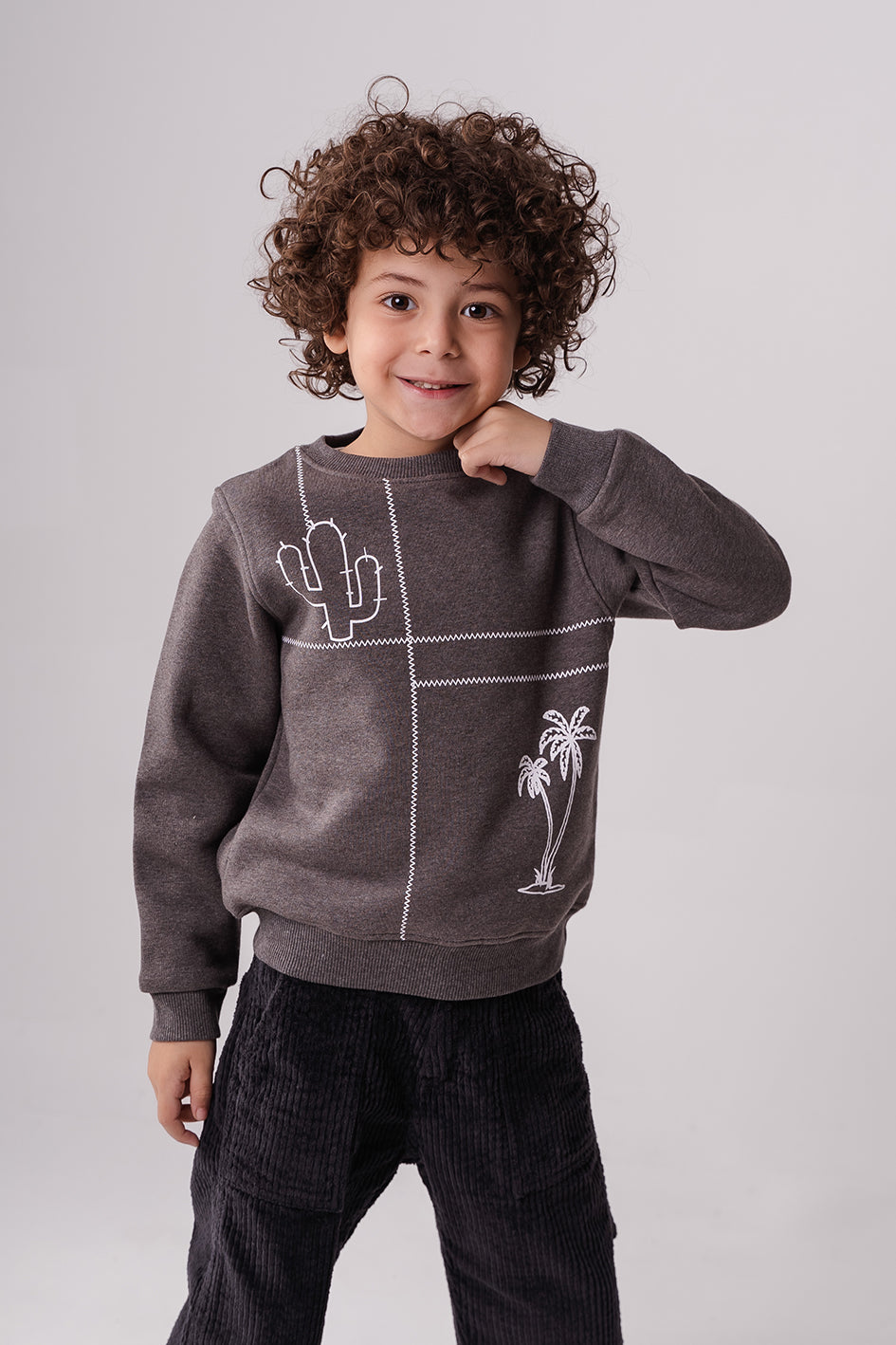 Boys Printed Charcoal Fleece Sweatshirt