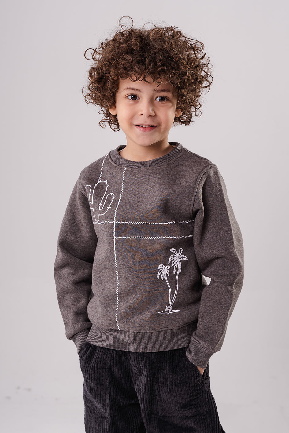 Boys Printed Charcoal Fleece Sweatshirt