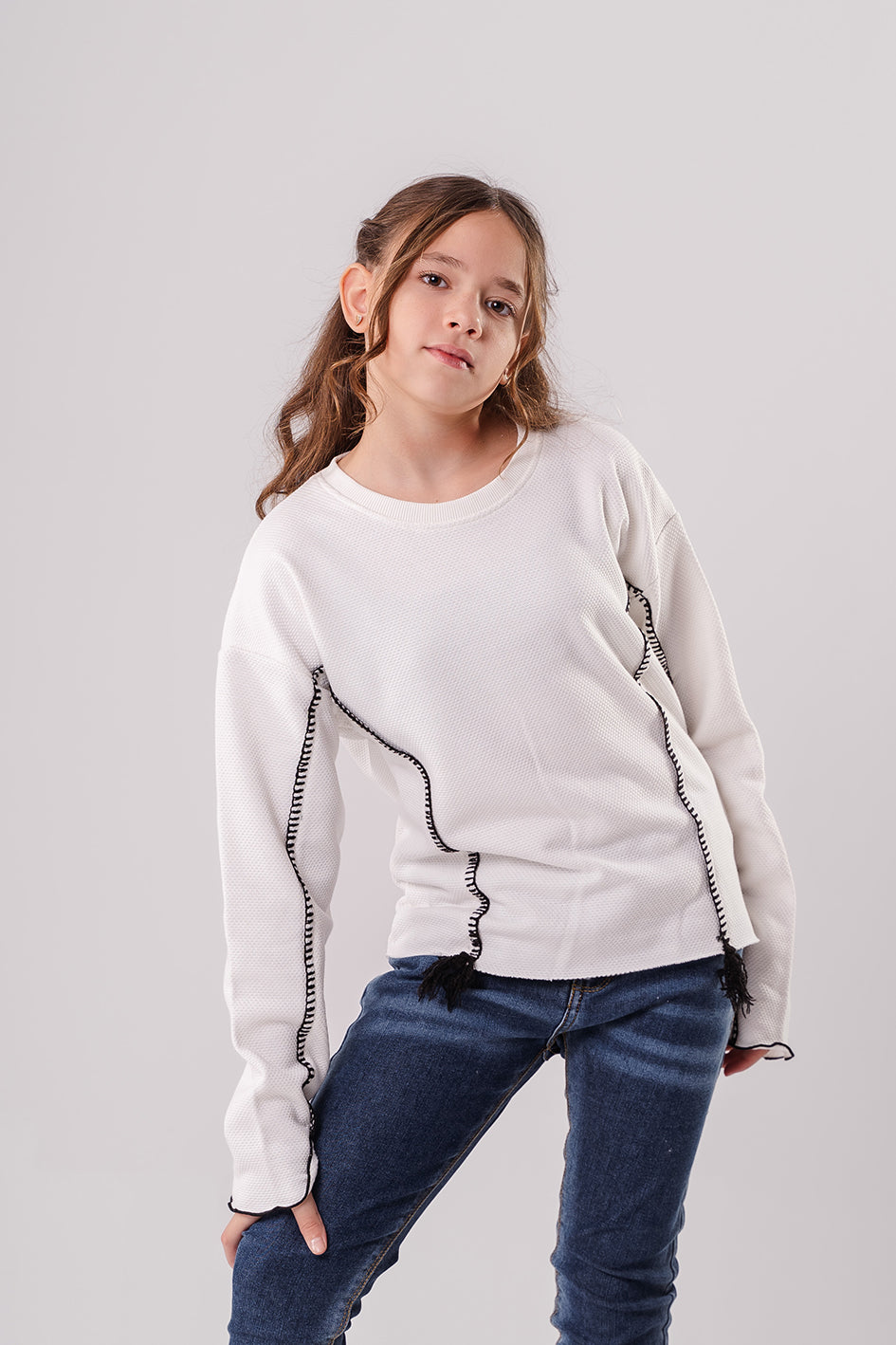 Girls White Blouse With stitch detail