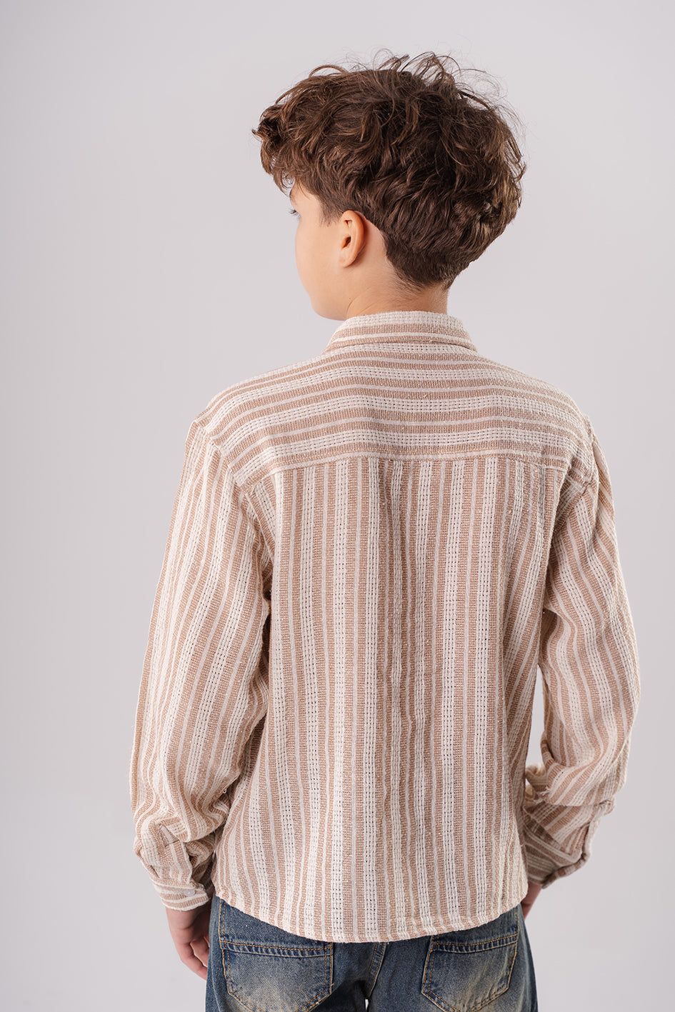 Boys Casual Beige Striped Long Sleeve Shirt