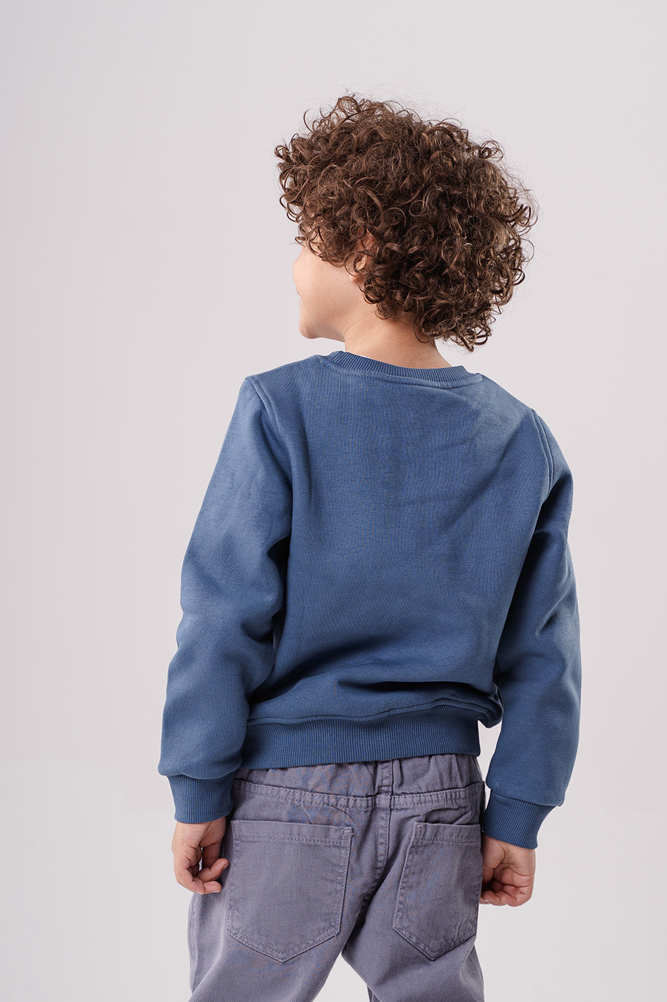 Boys Printed Dark Blue Fleece Sweatshirt With Pocket