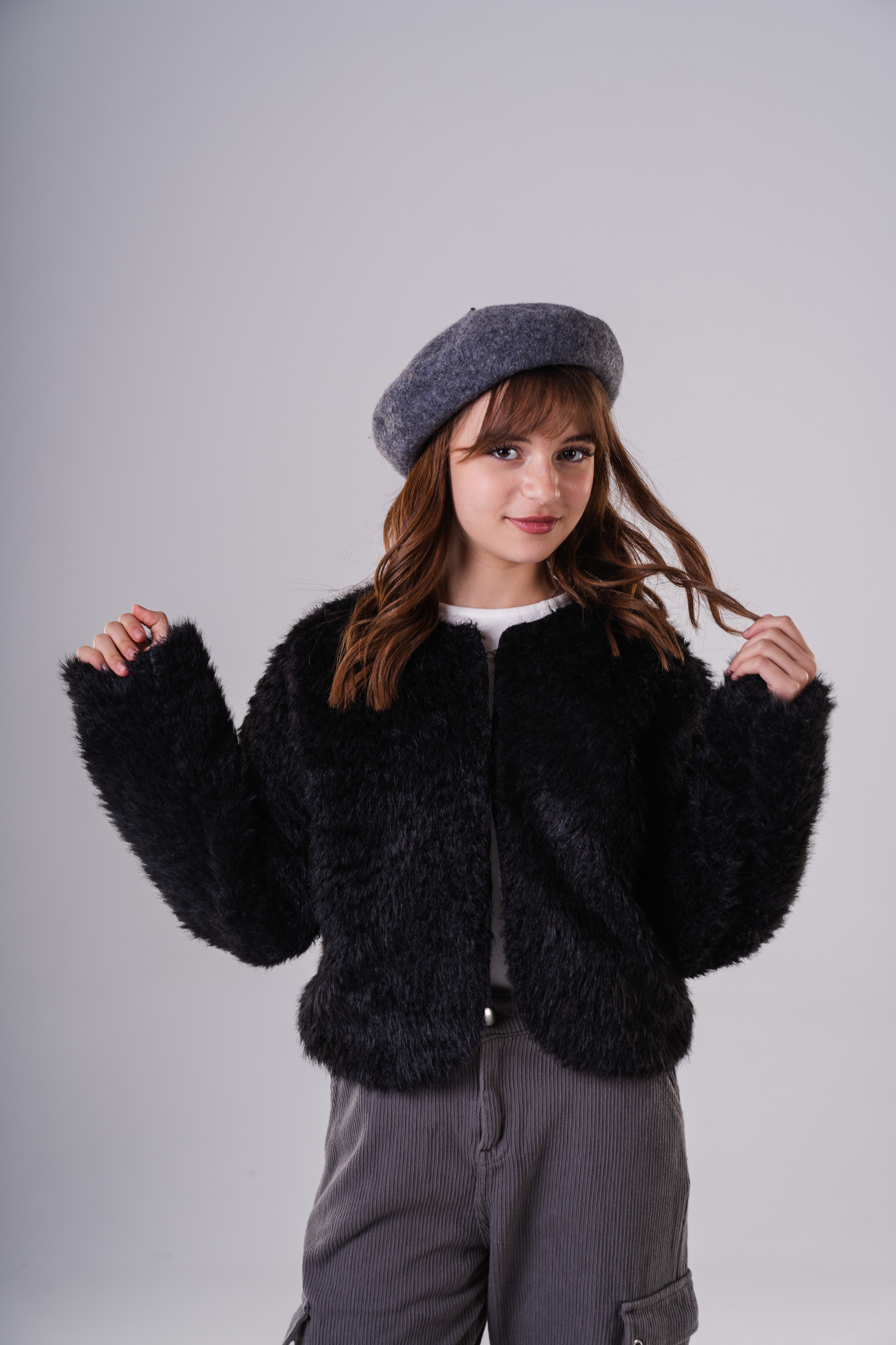 Girls' Faux Fur Shaggy Cropped Jacket