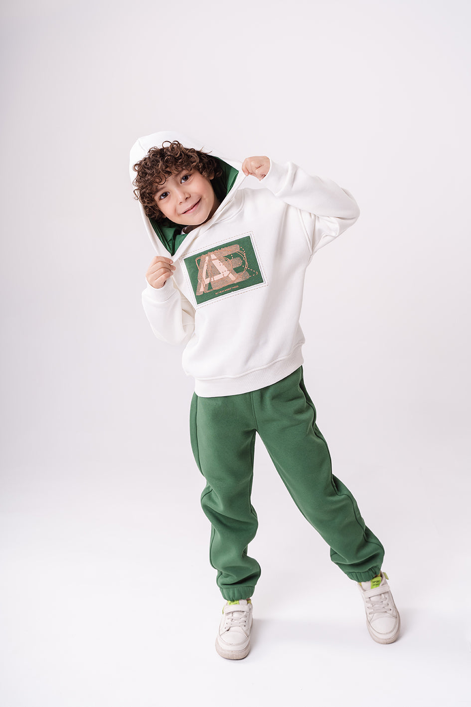 Boys Olive Hooded Pajamas With Print