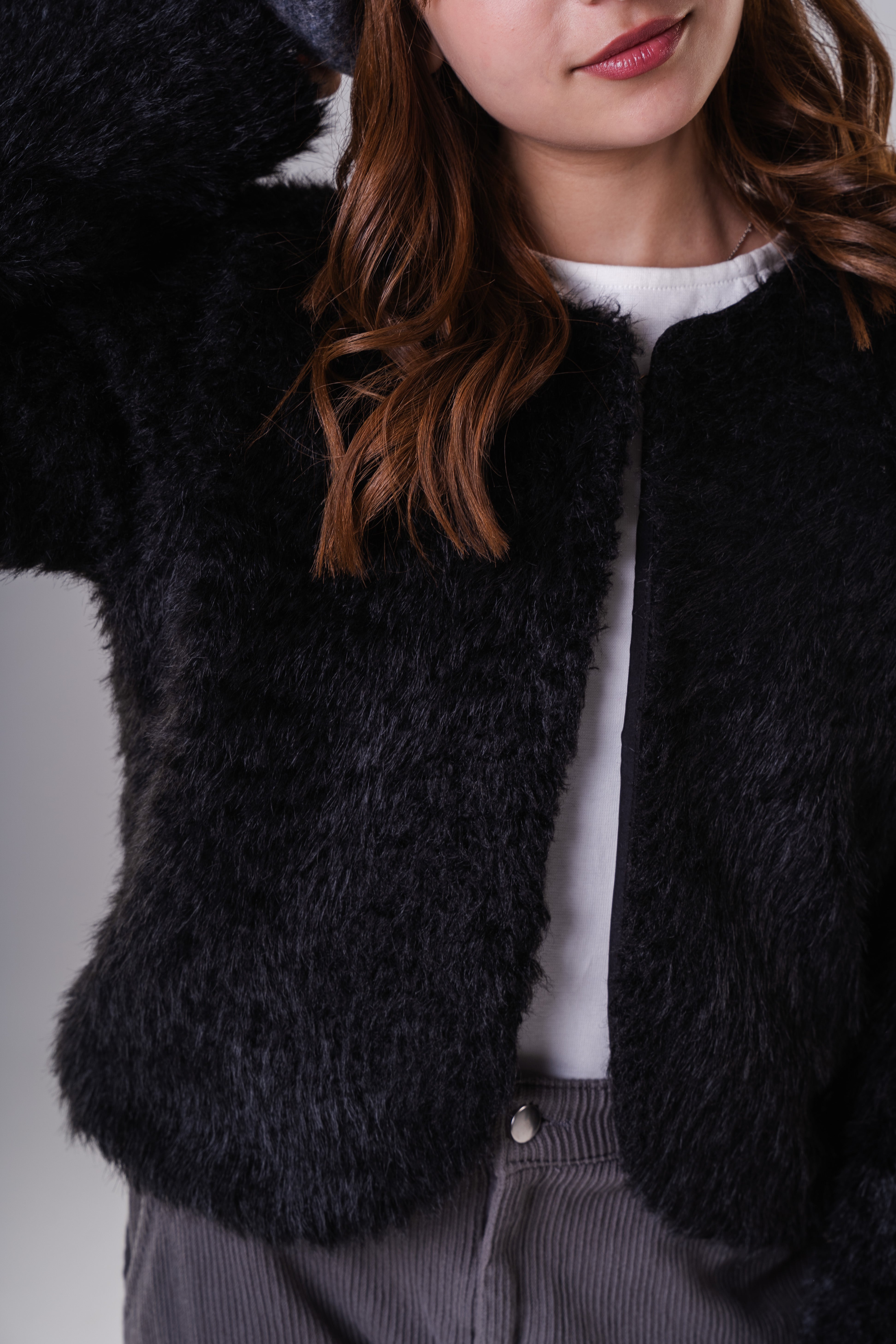 Girls' Faux Fur Shaggy Cropped Jacket