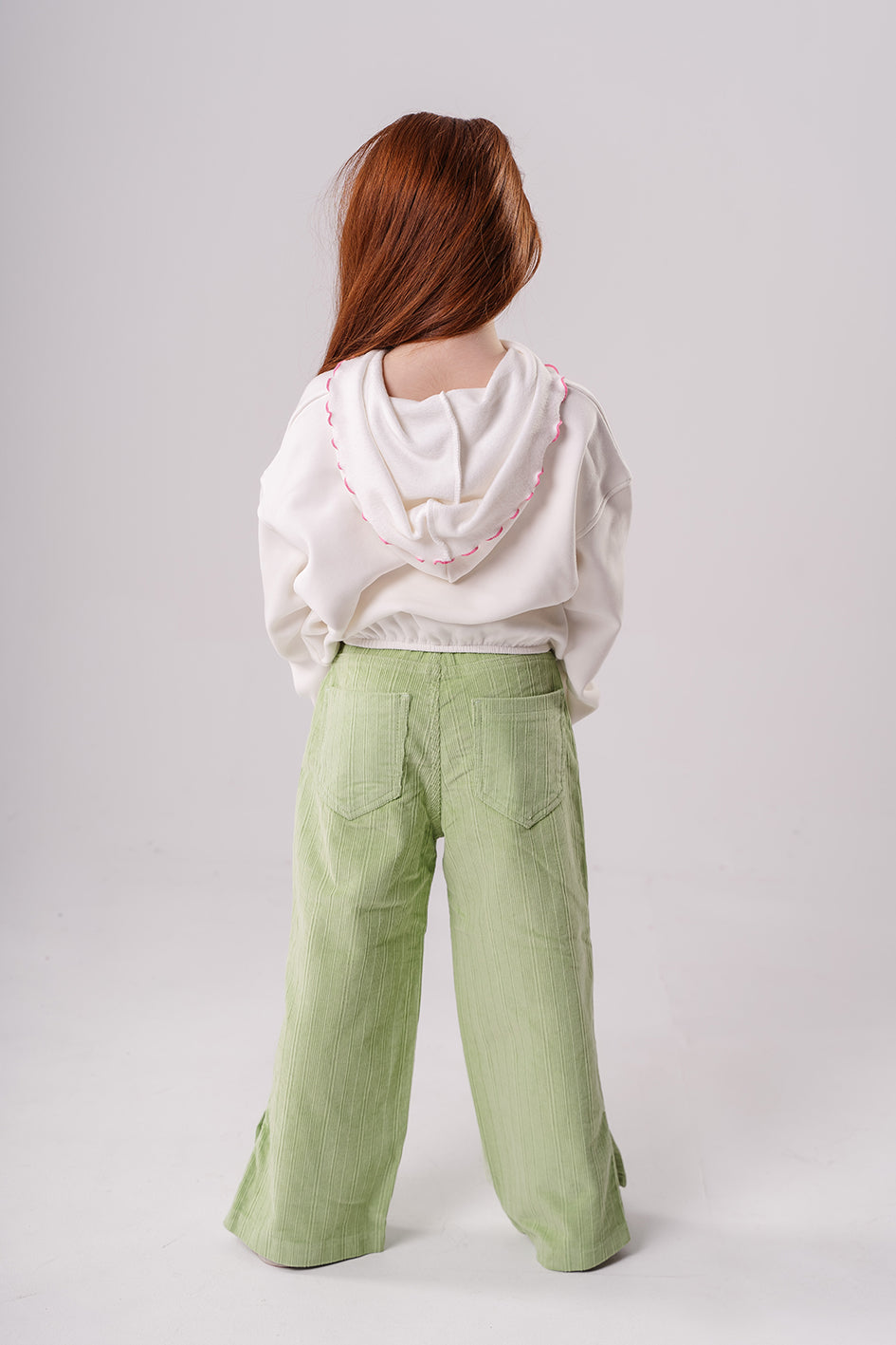 Girls Light Green Wide-Leg Trousers