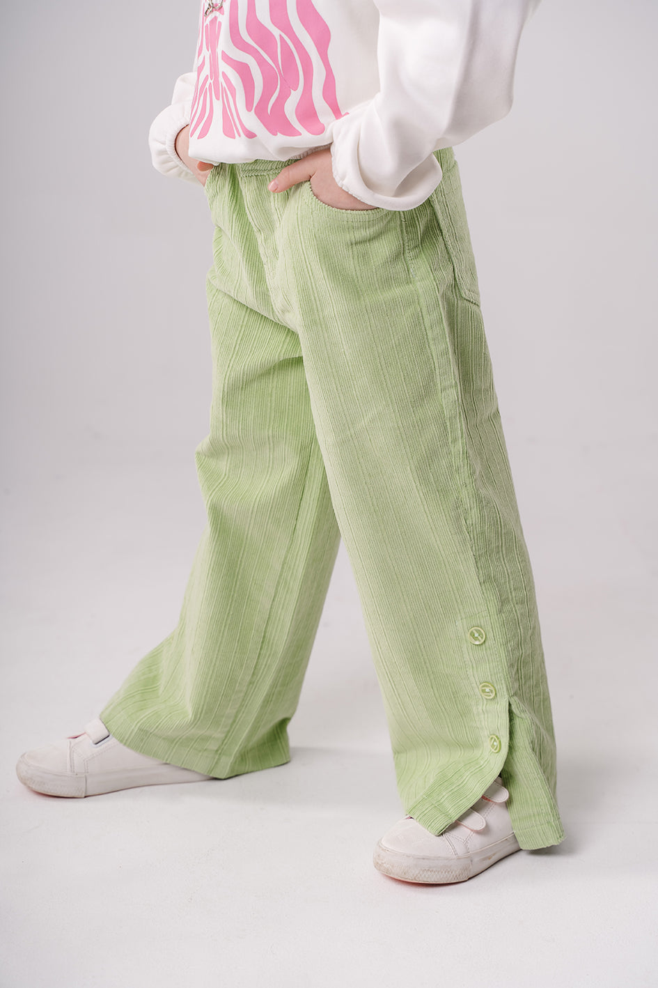 Girls Light Green Wide-Leg Trousers