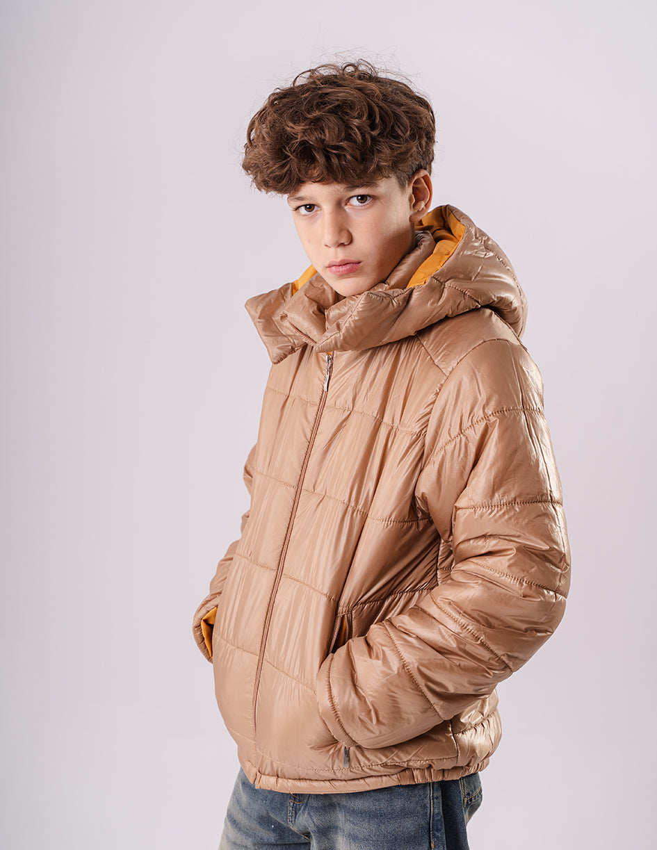 Boys Bronze Puffer Down Jacket With Hood