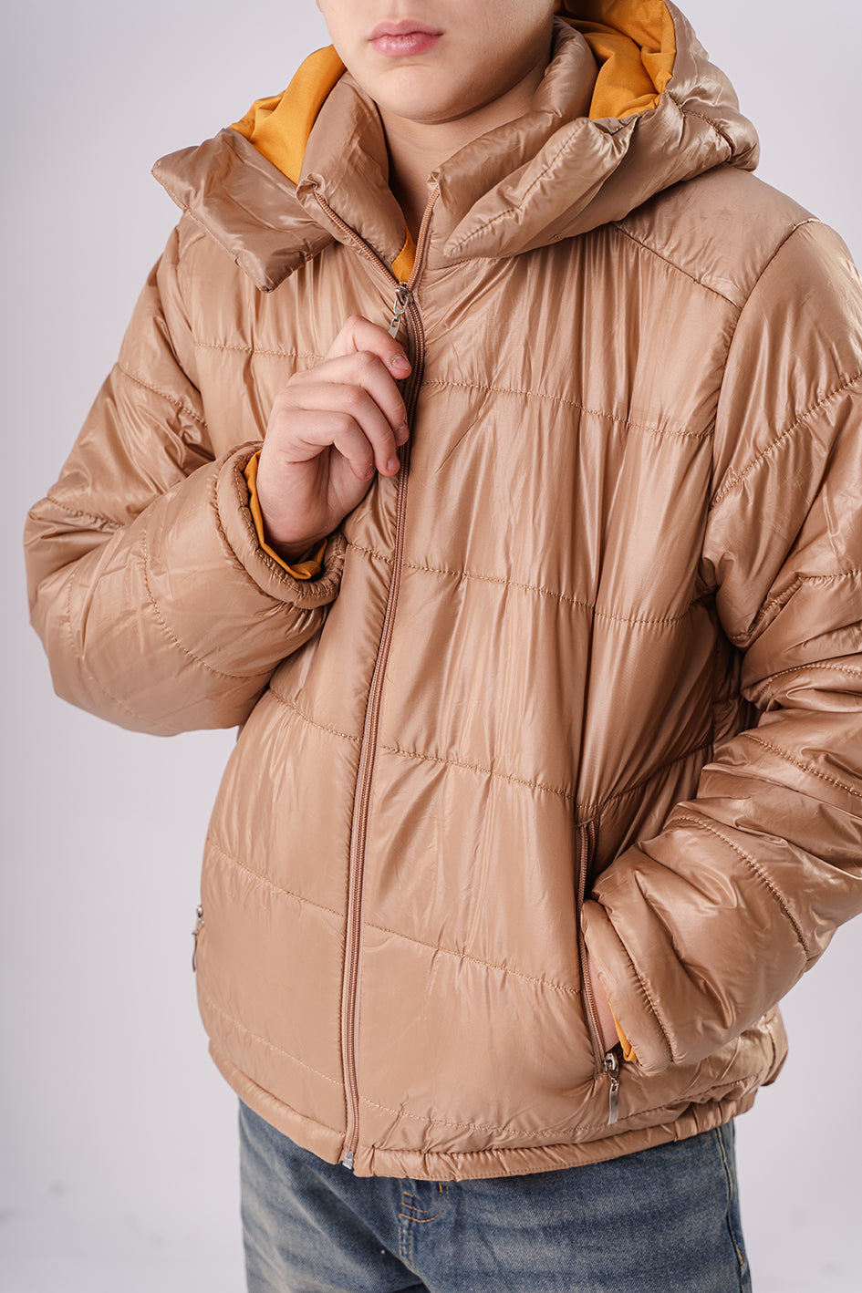 Boys Bronze Puffer Down Jacket With Hood