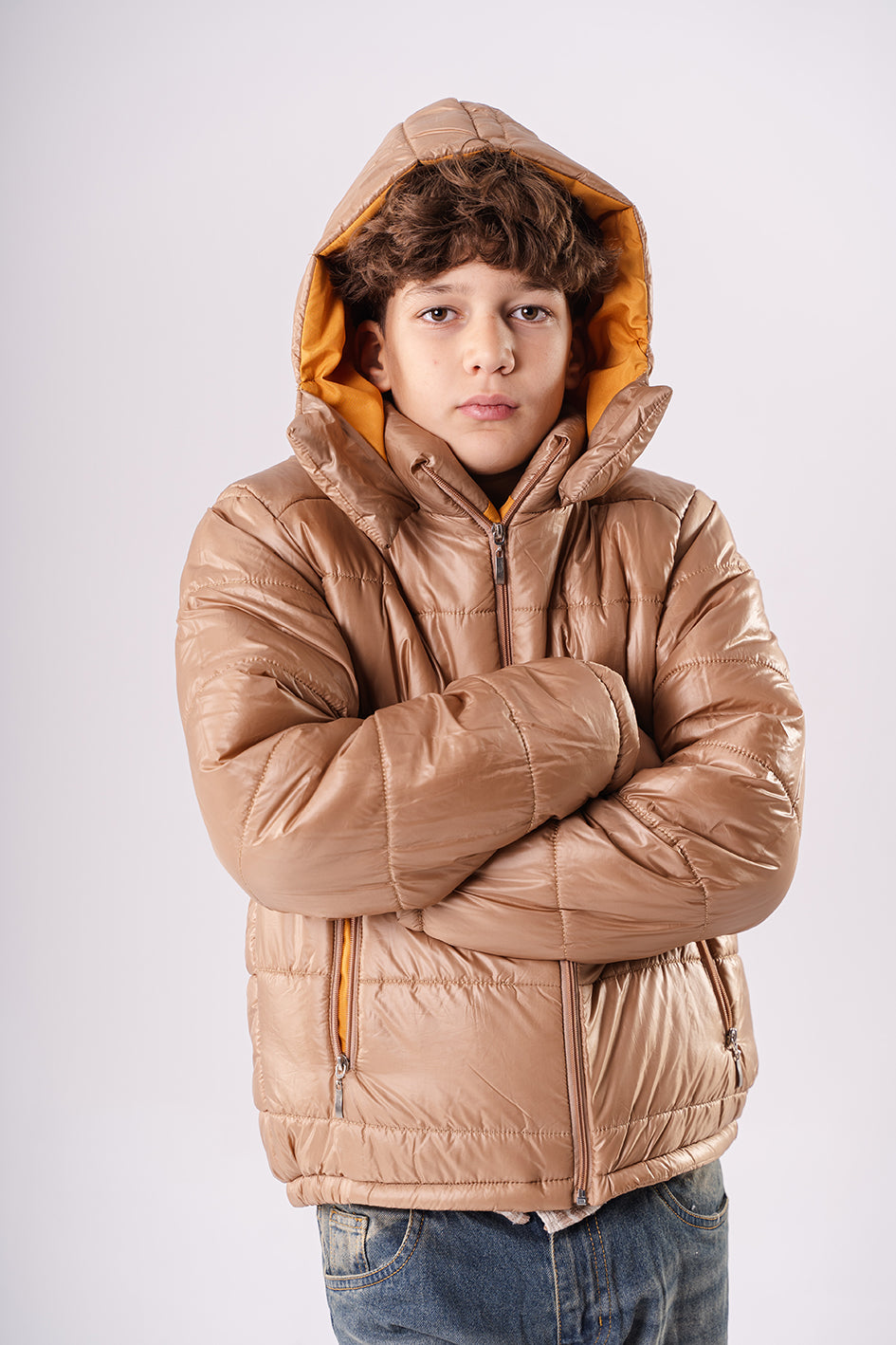 Boys Bronze Puffer Down Jacket With Hood