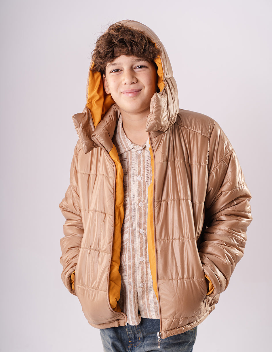 Boys Bronze Puffer Down Jacket With Hood