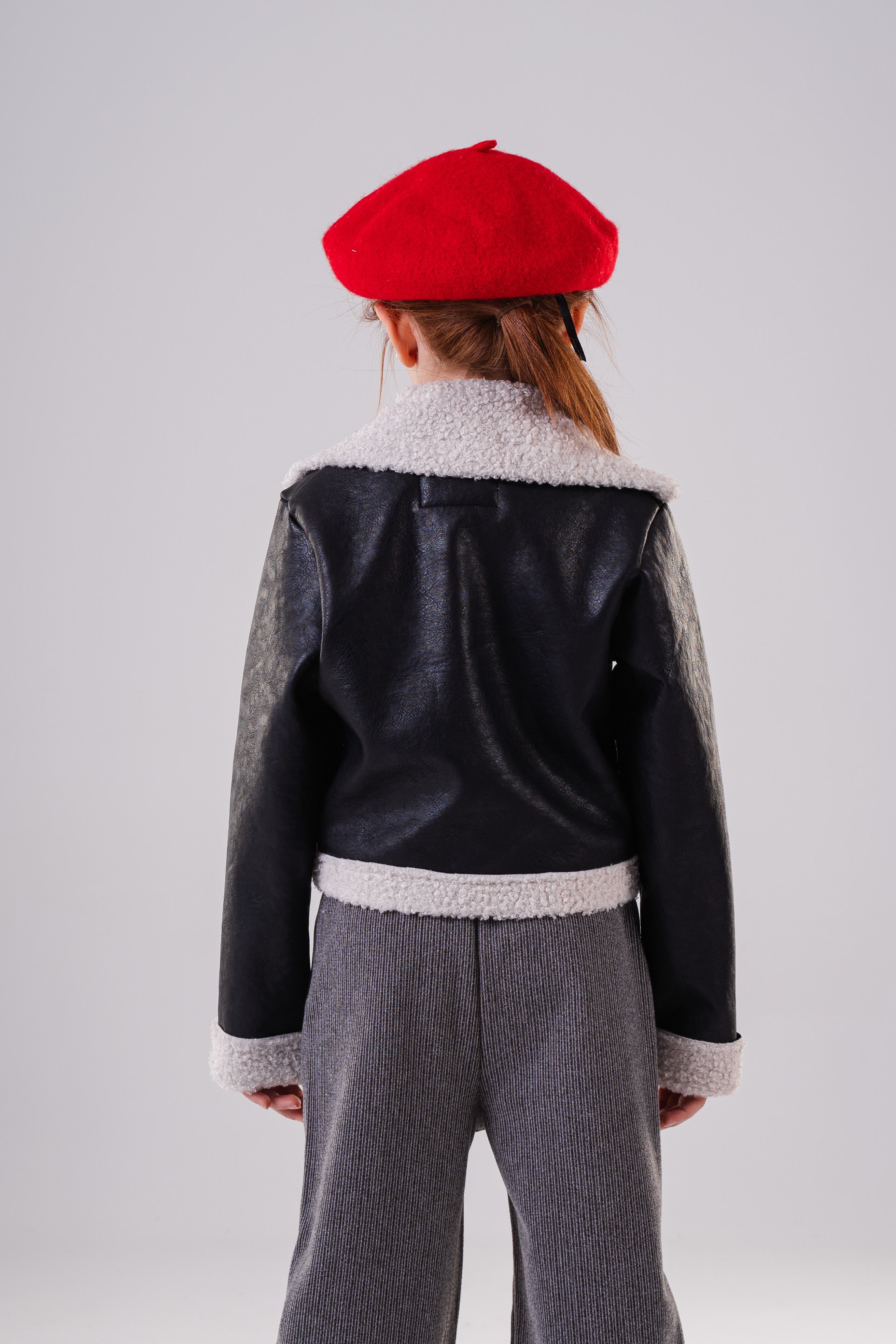 Girls Classic Aviator Style Faux Leather Jacket